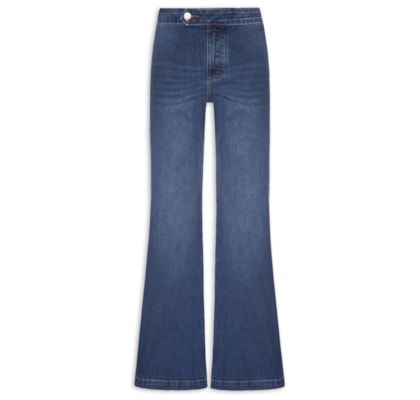 Calça Feminina Jeans Wide Leg Cós Aleta - Azul