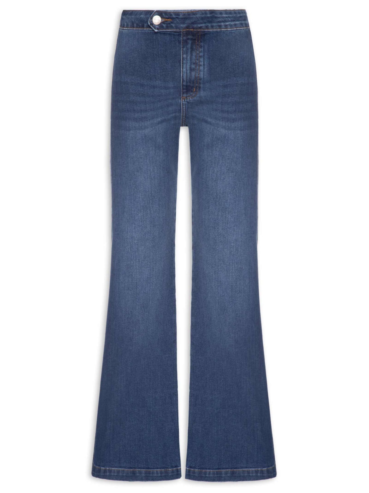Calça Feminina Jeans Wide Leg Cós Aleta - Azul