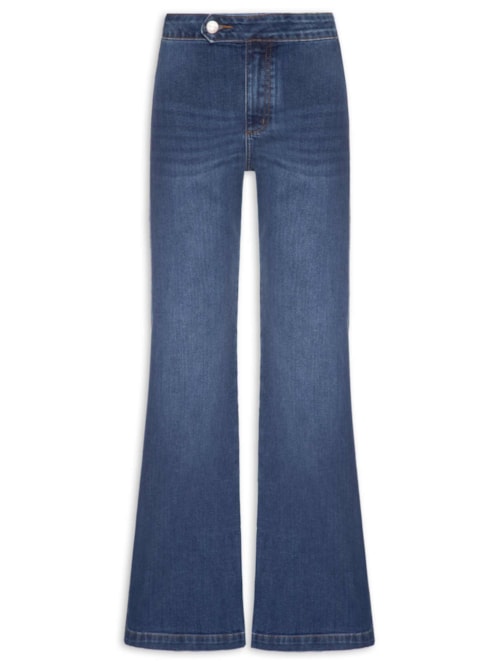 Calça Feminina Jeans Wide Leg Cós Aleta - Azul