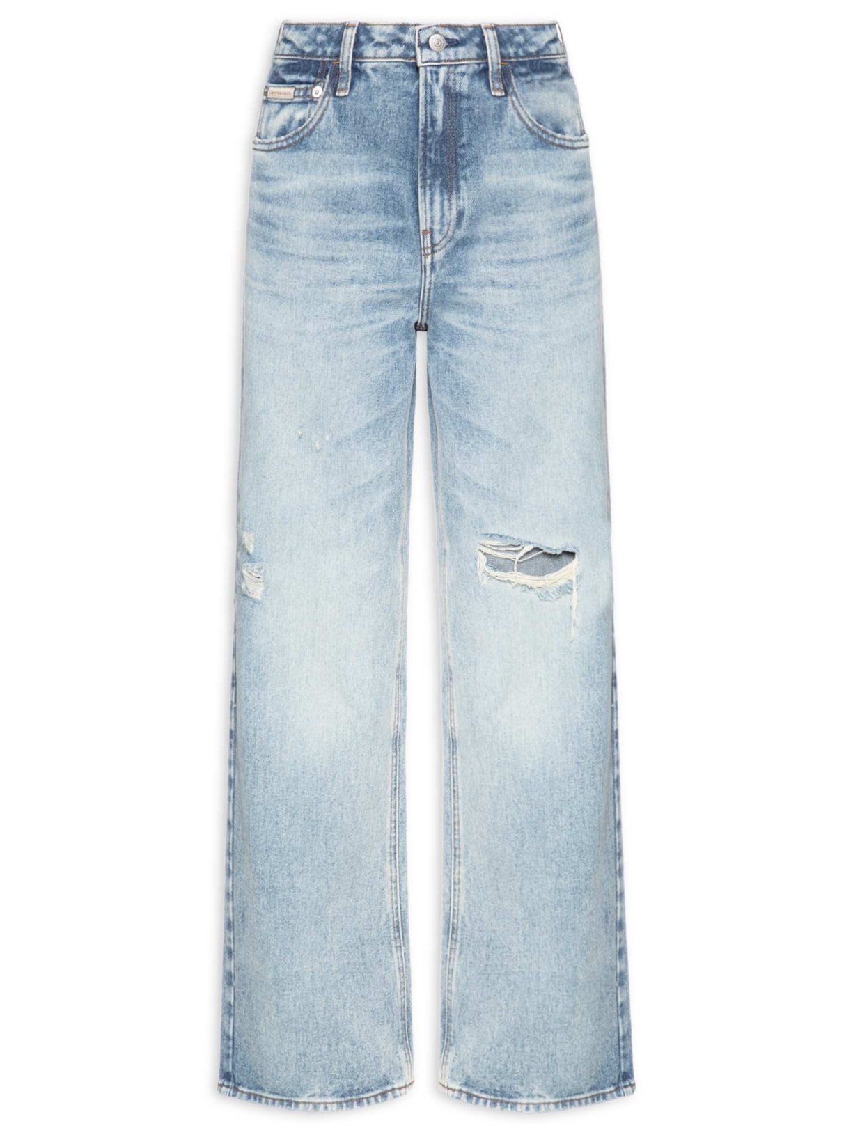 Calça Feminina Jeans Wide Leg Long Rasgos Azul Calvin Klein Jeans
