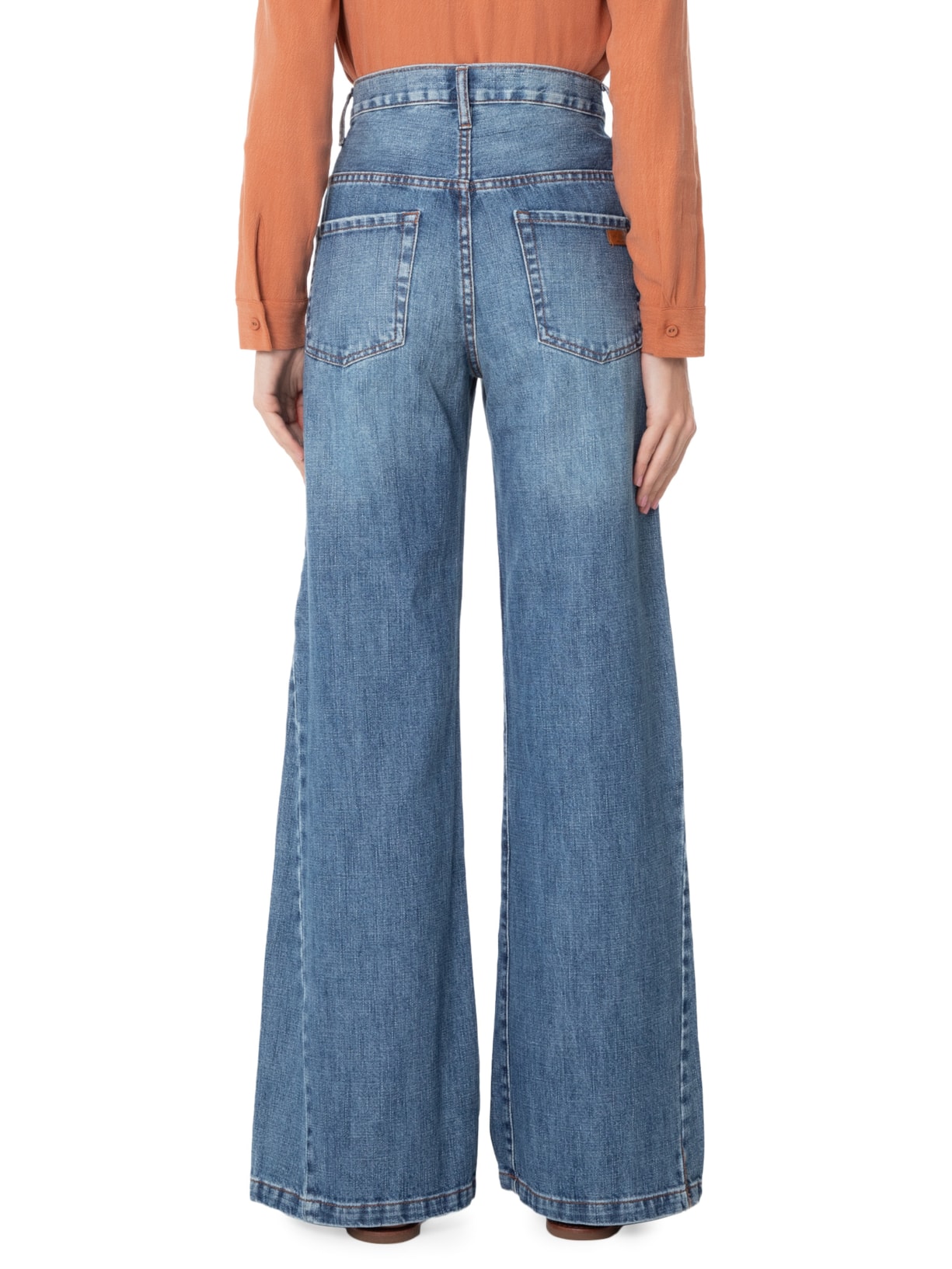 Calça Feminina Jeans Wide Leg Nesgas Azul Maria Filó