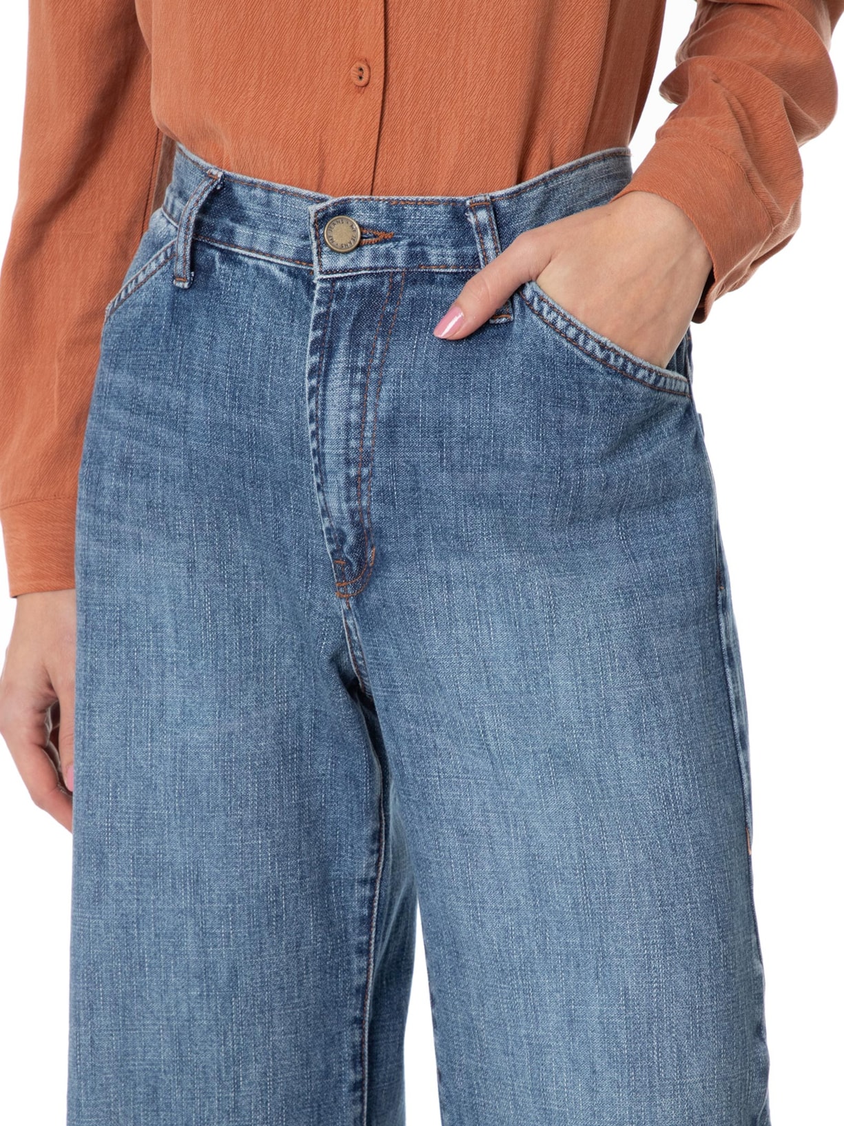 Calça Feminina Jeans Wide Leg Nesgas Azul Maria Filó