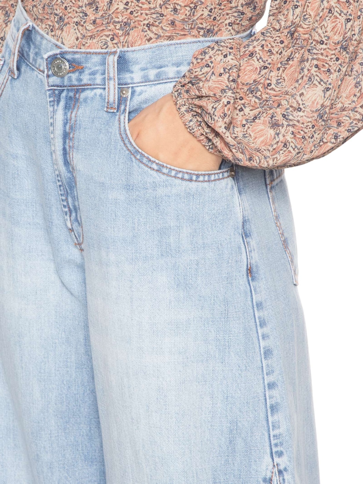 Calça Feminina Jeans Wide Leg Nesgas Azul Maria Filó