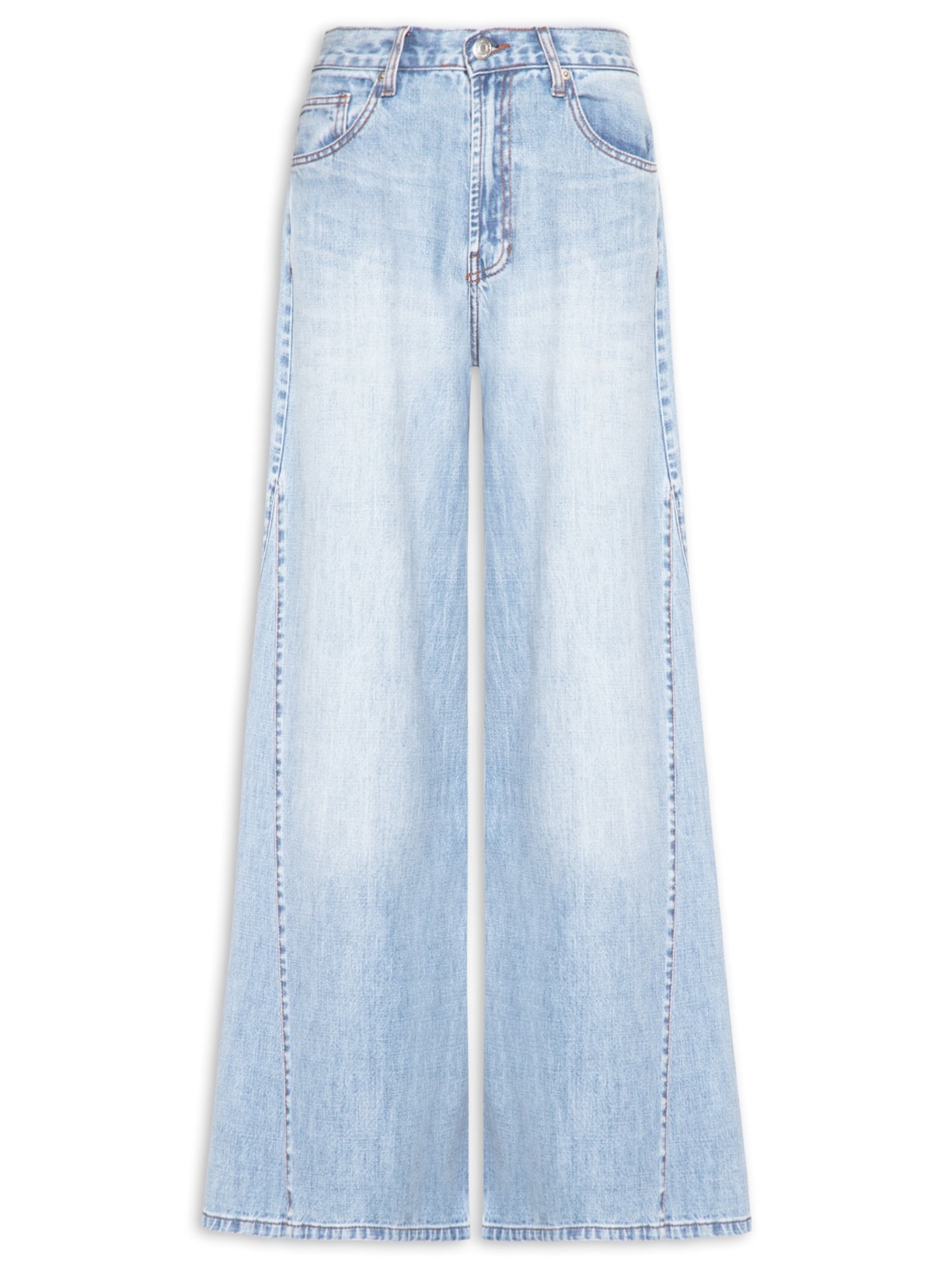 Calça Feminina Jeans Wide Leg Nesgas Azul Maria Filó