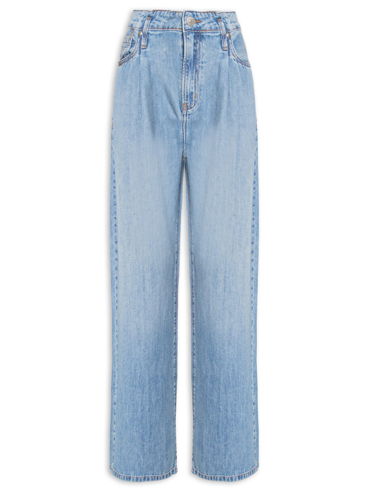 Calça Feminina Jeans Wide Leg Prega Frontal - Azul