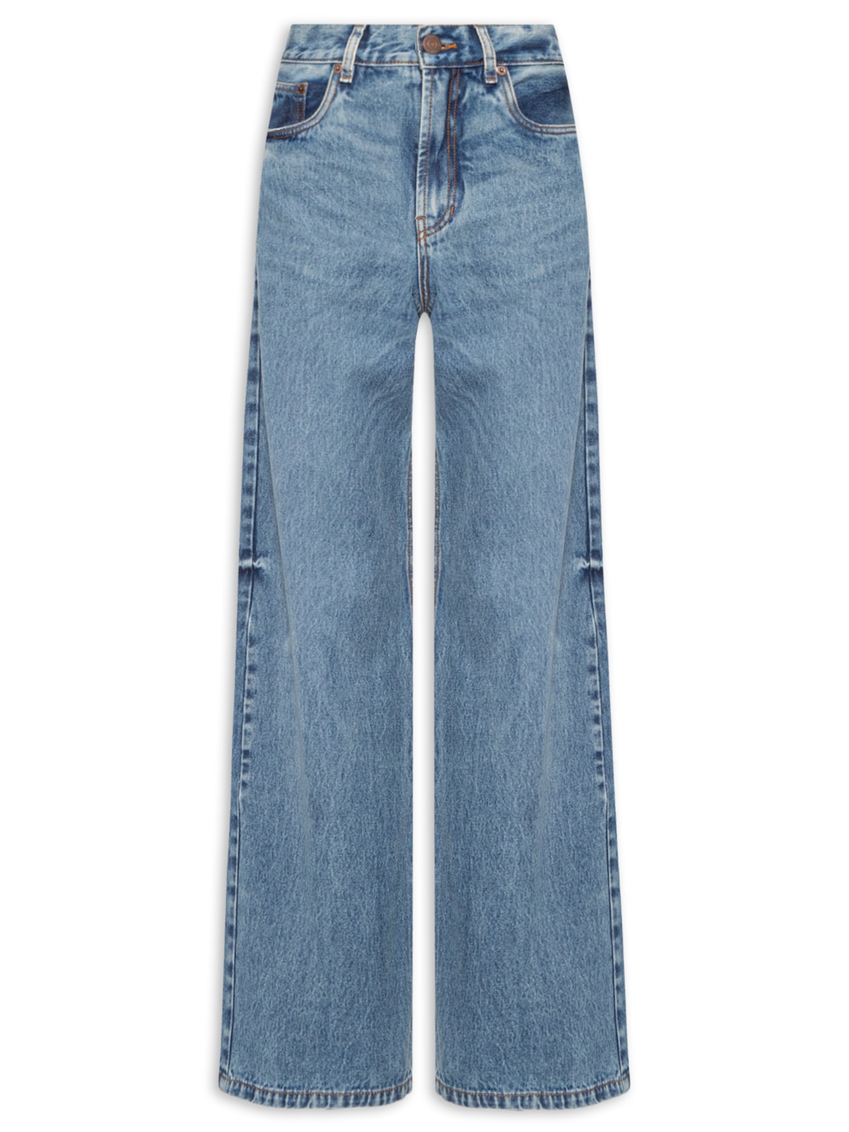 Calça Feminina Jeans Wide Leg Stoned - Azul