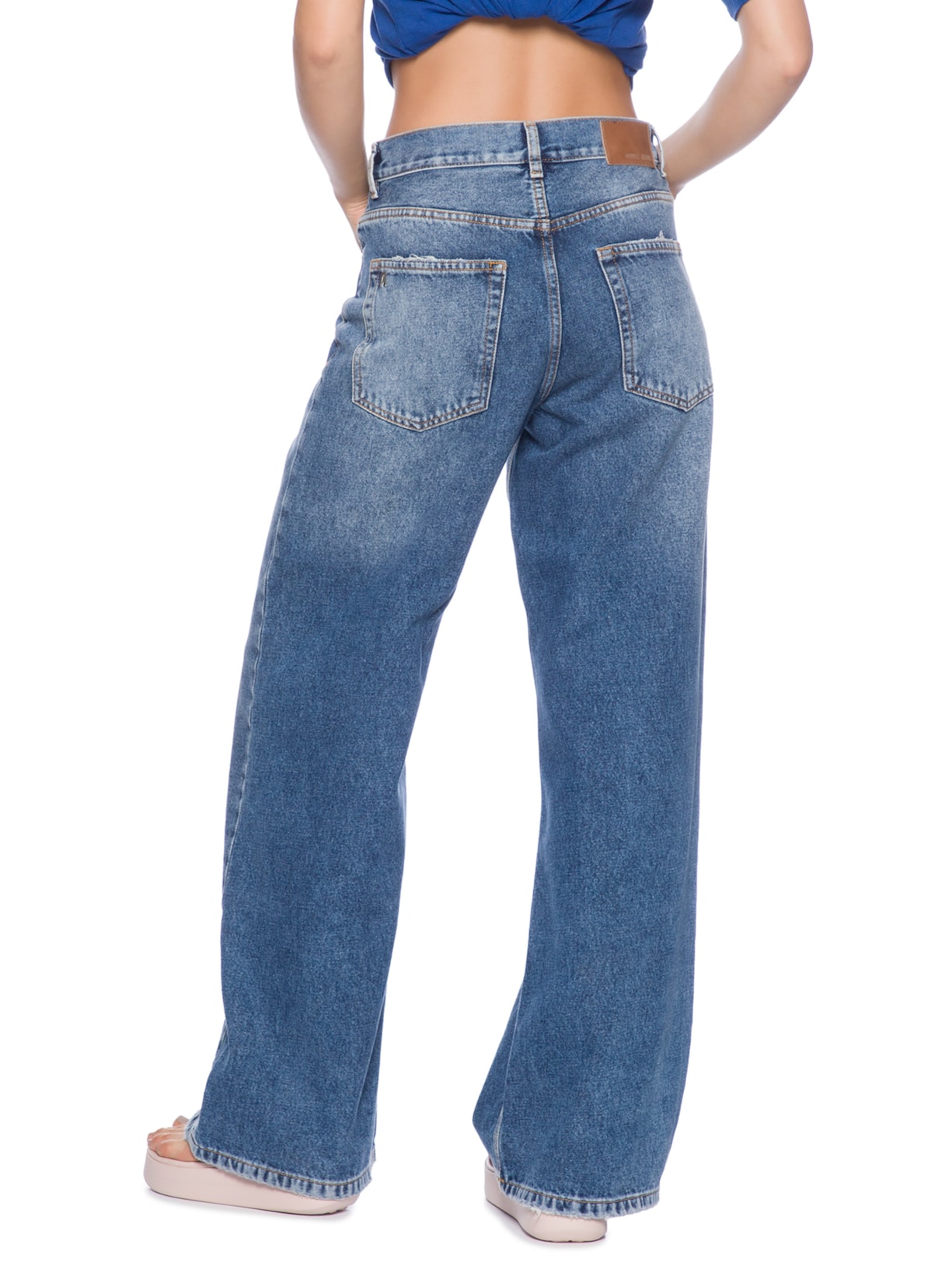 Calça Feminina Jeans Wide Leg Stoned Azul Animale Jeans