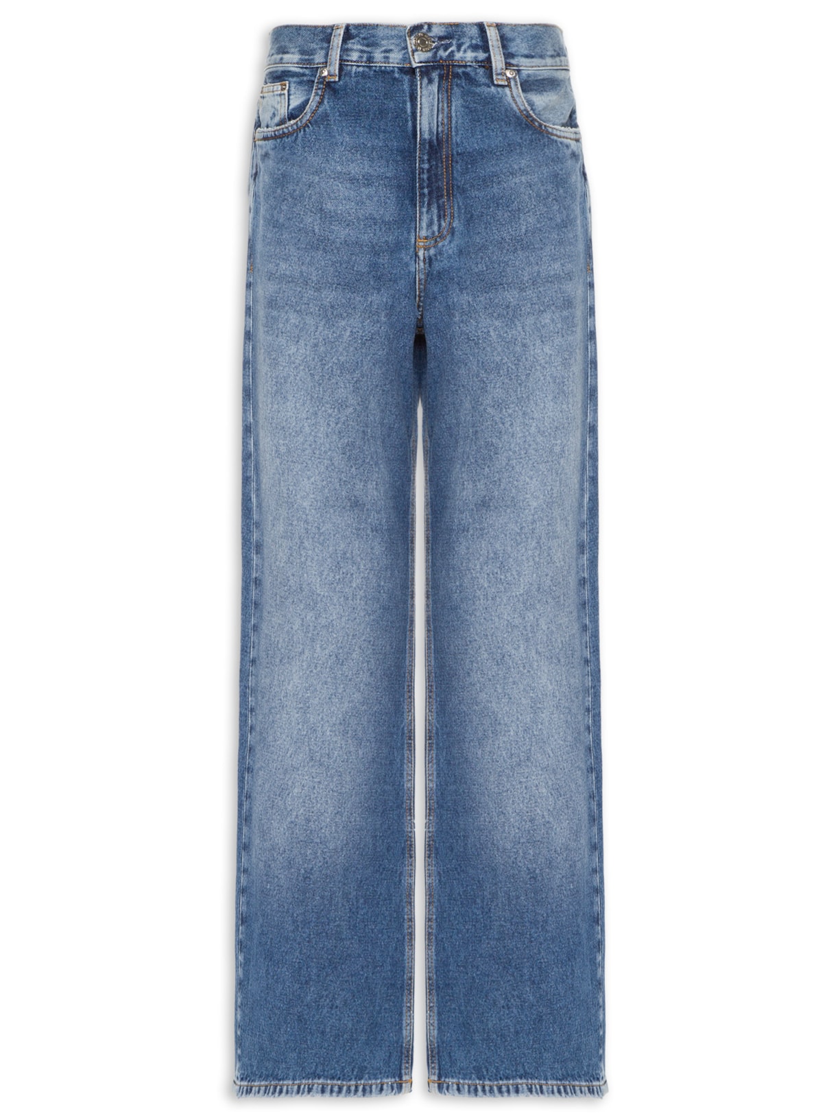Calça Feminina Jeans Wide Leg Stoned - Azul