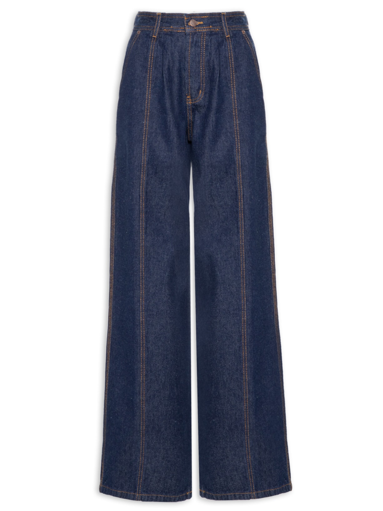Calça Feminina Jeans Wide Pespontada - Azul