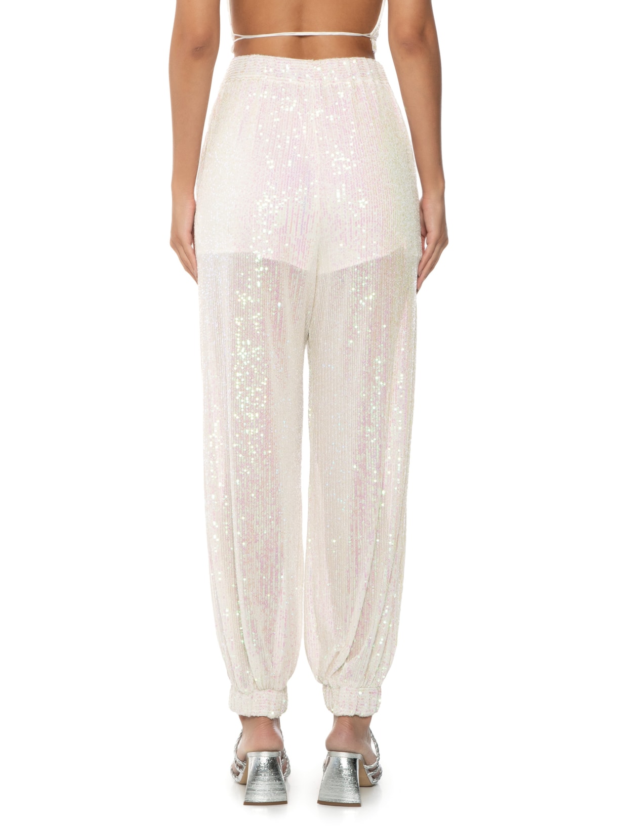 Calça Feminina Jogger Paetê Off White Dress To