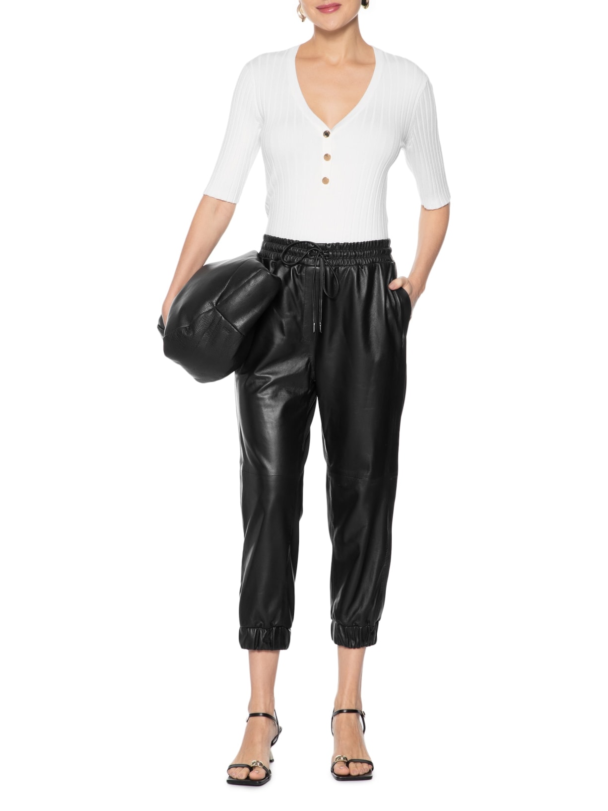 Calça Feminina Jogging Luma Couro Preto Le Lis