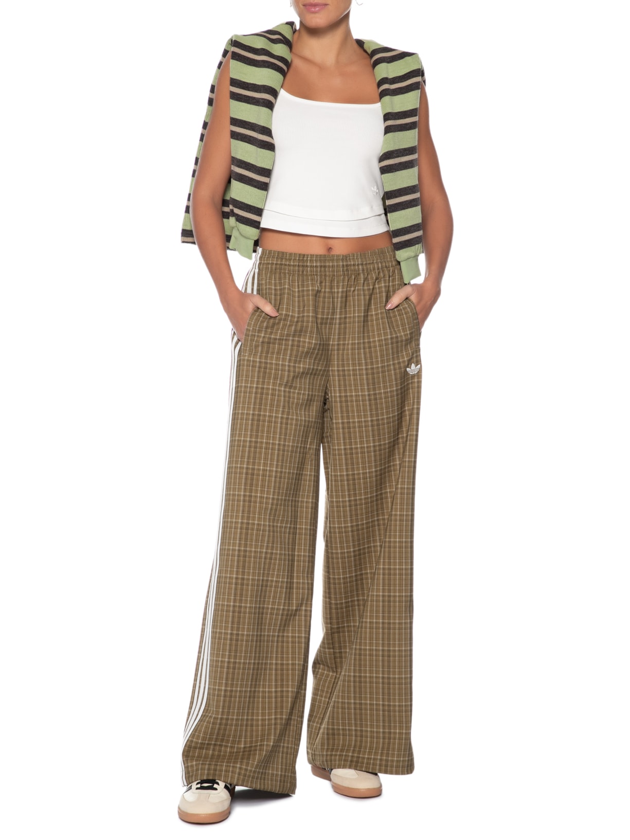 Calça Feminina Larga Xadrez As Marrom Adidas Originals