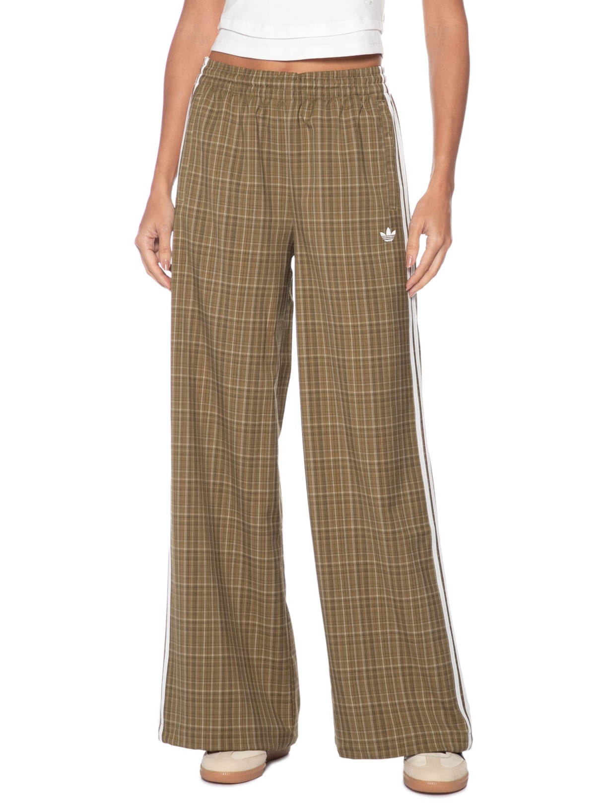 Calça Feminina Larga Xadrez As Marrom Adidas Originals
