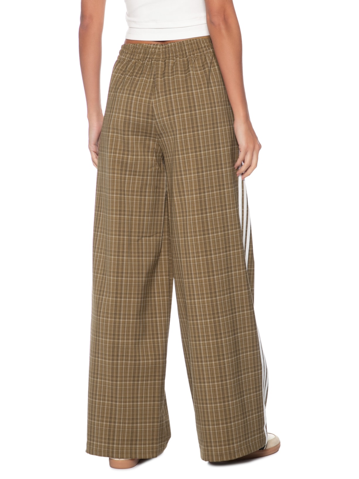 Calça Feminina Larga Xadrez As Marrom Adidas Originals