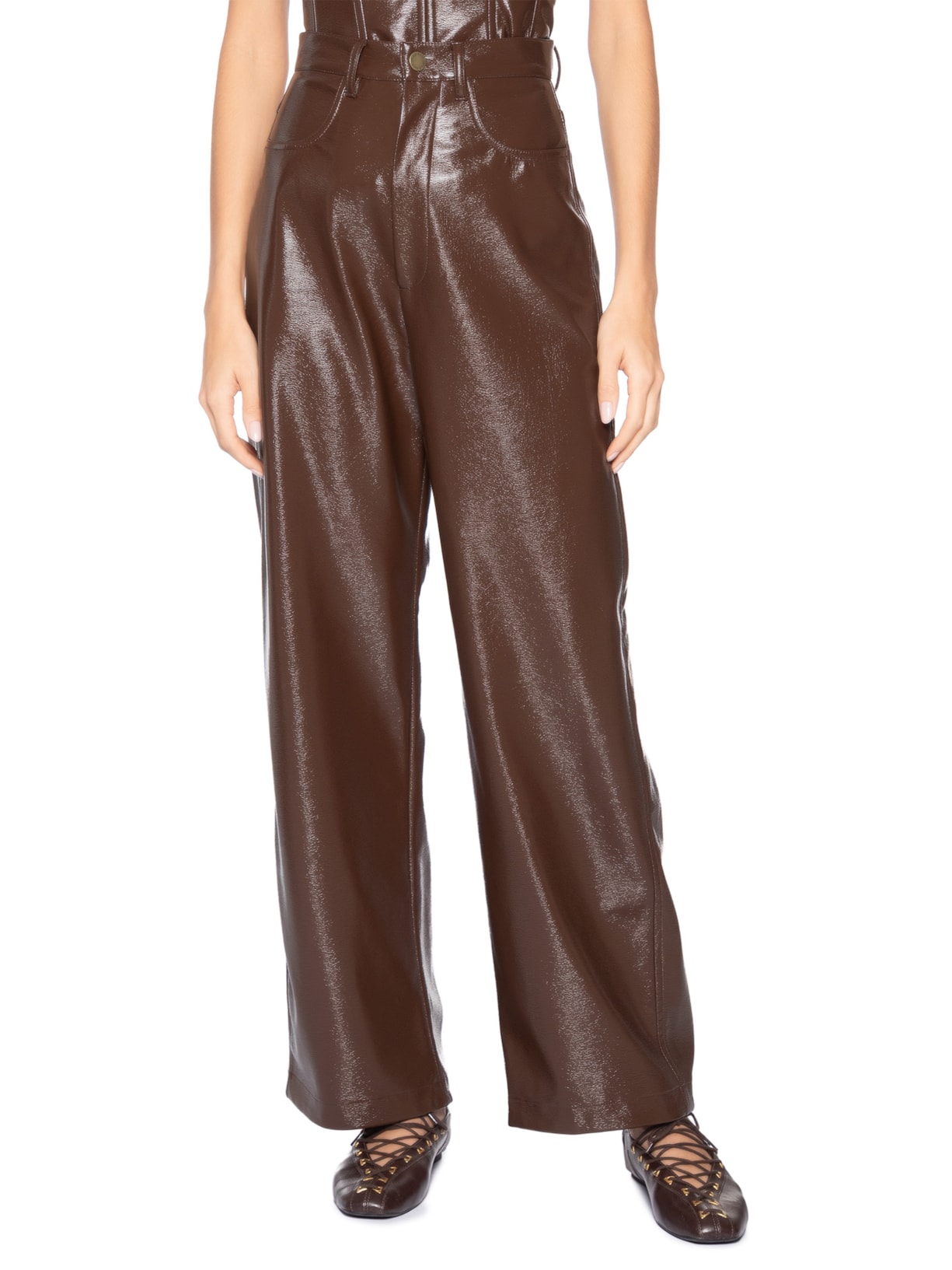 Calça Feminina Latex Wood Marrom Paula Raia