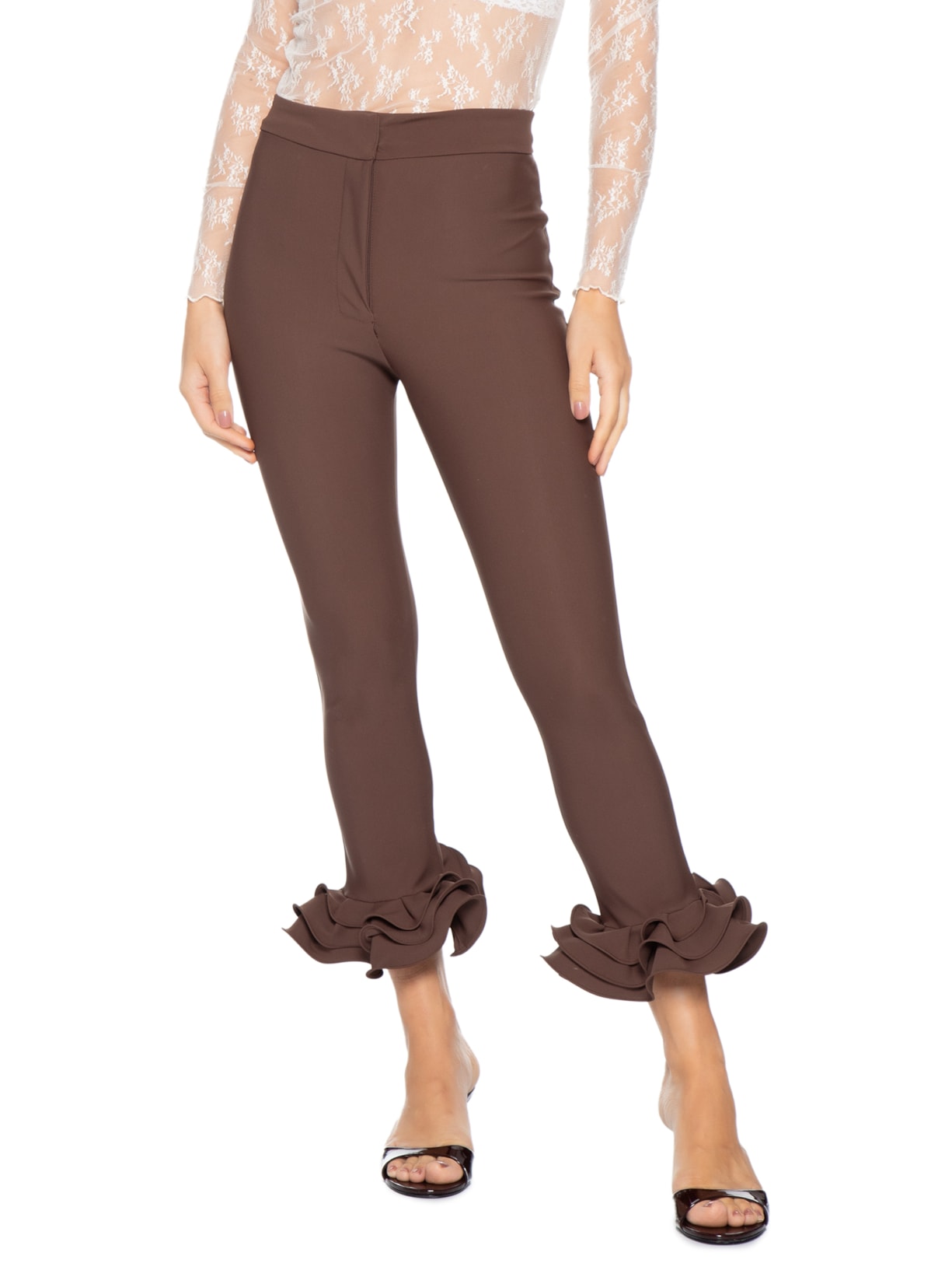 Calça Feminina Legging Babado Mocha Marrom Lo De Lui