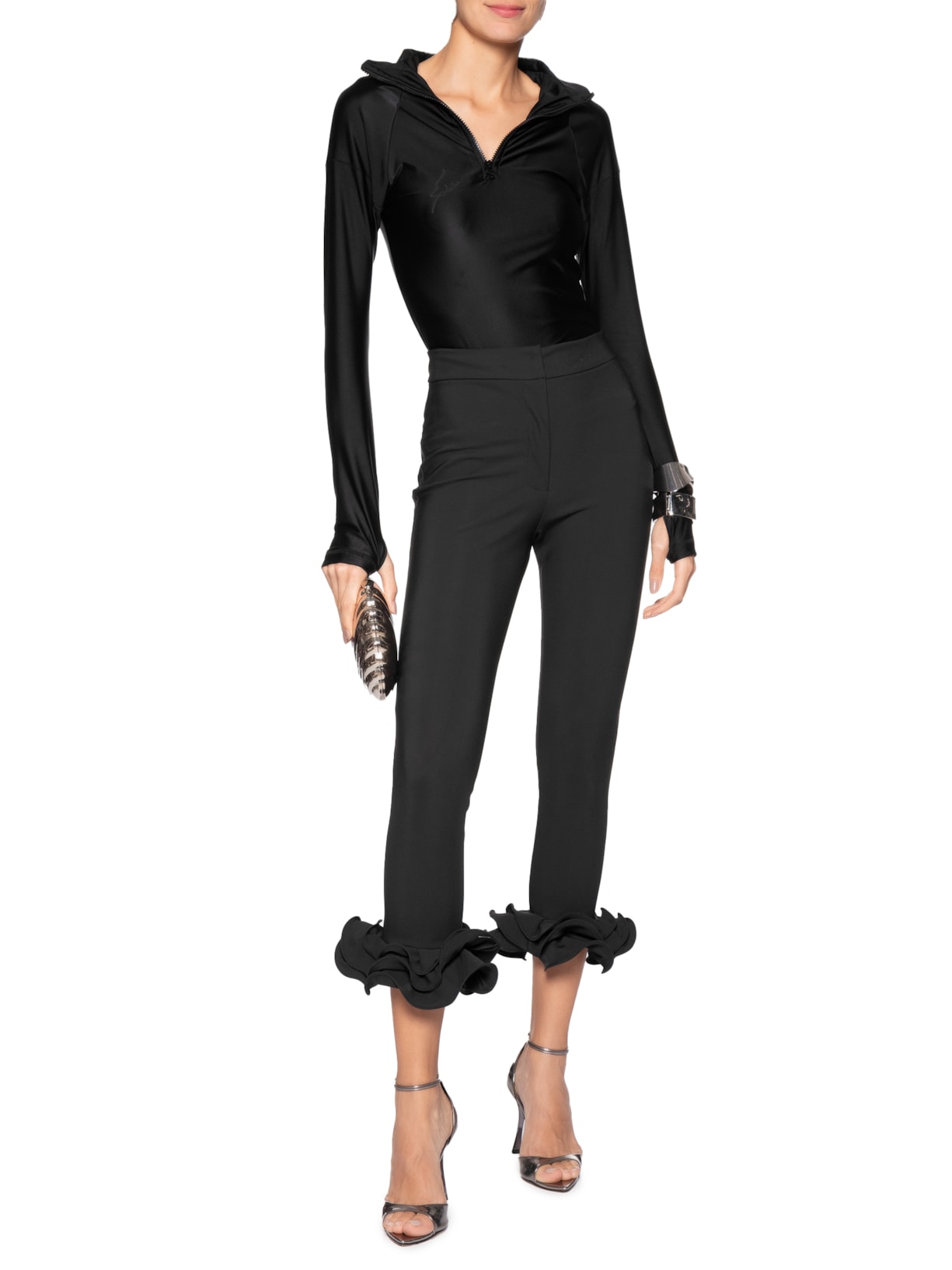 Calça Feminina Legging Babado Preto Lo De Lui + Le Barb