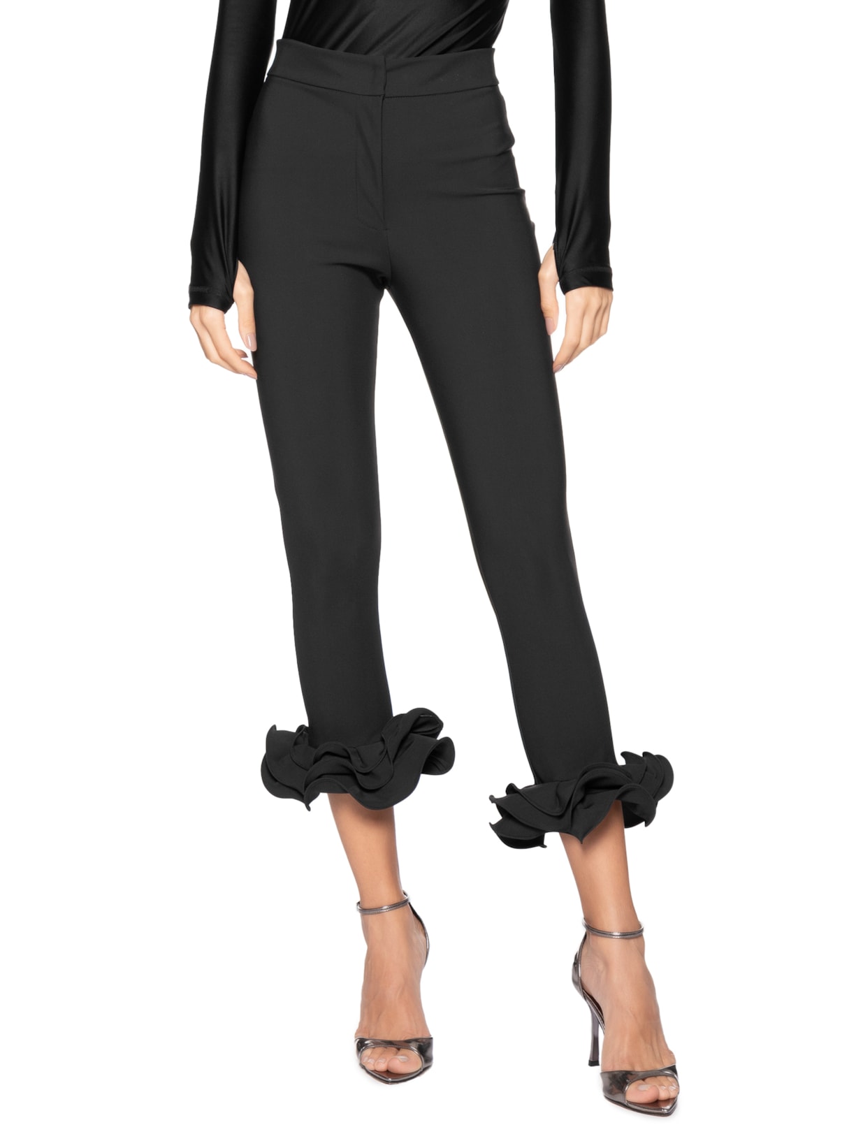 Calça Feminina Legging Babado Preto Lo De Lui + Le Barb