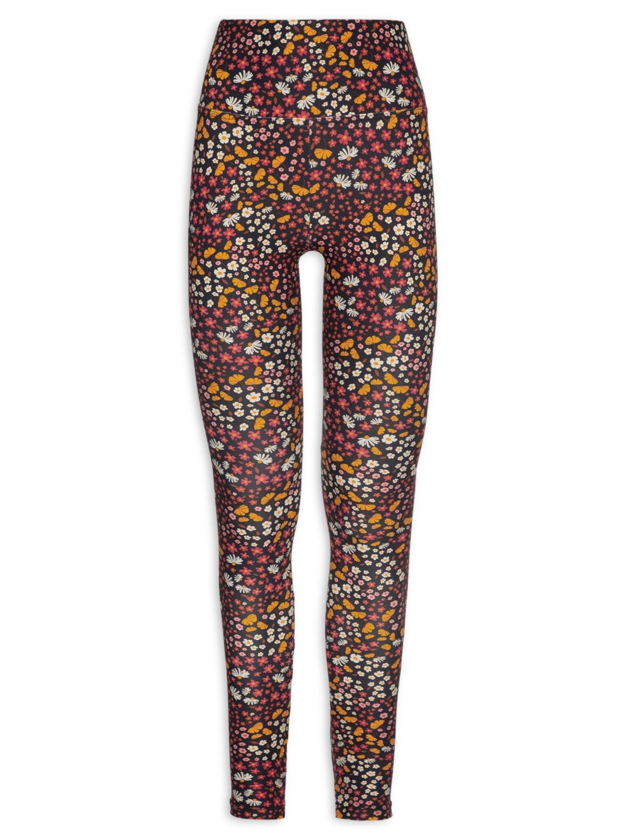 Calça Feminina Legging Cós Reto Floral - Preto