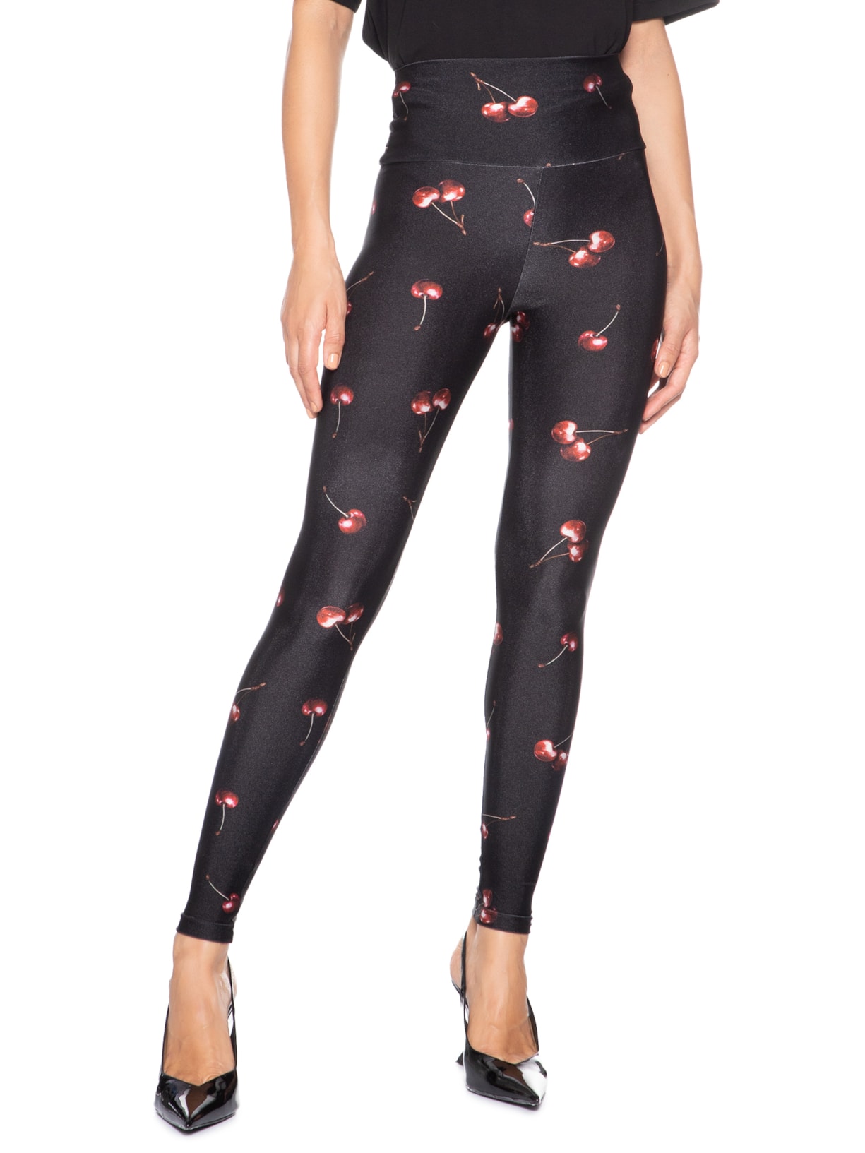 Calça Feminina Legging Lycra Classic Estampada Cherry Preto Forlegs