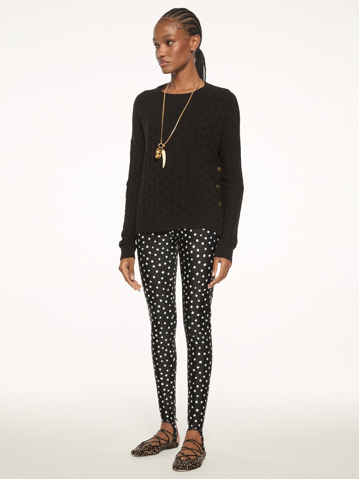 Calça Feminina Legging Pois V27 Preto Mixed