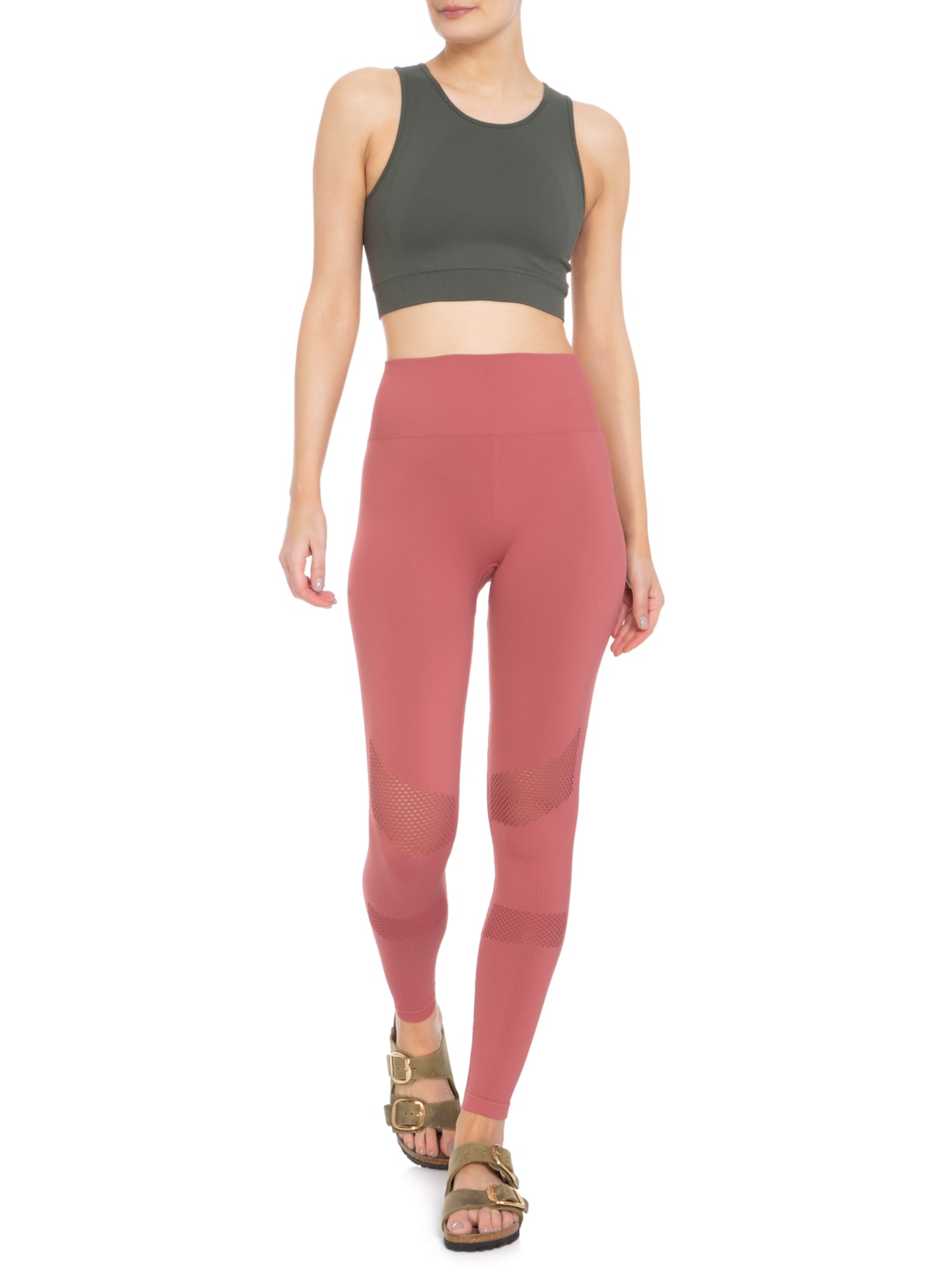 Calça Feminina Legging Seamless Emana Furo Rosa Yogini