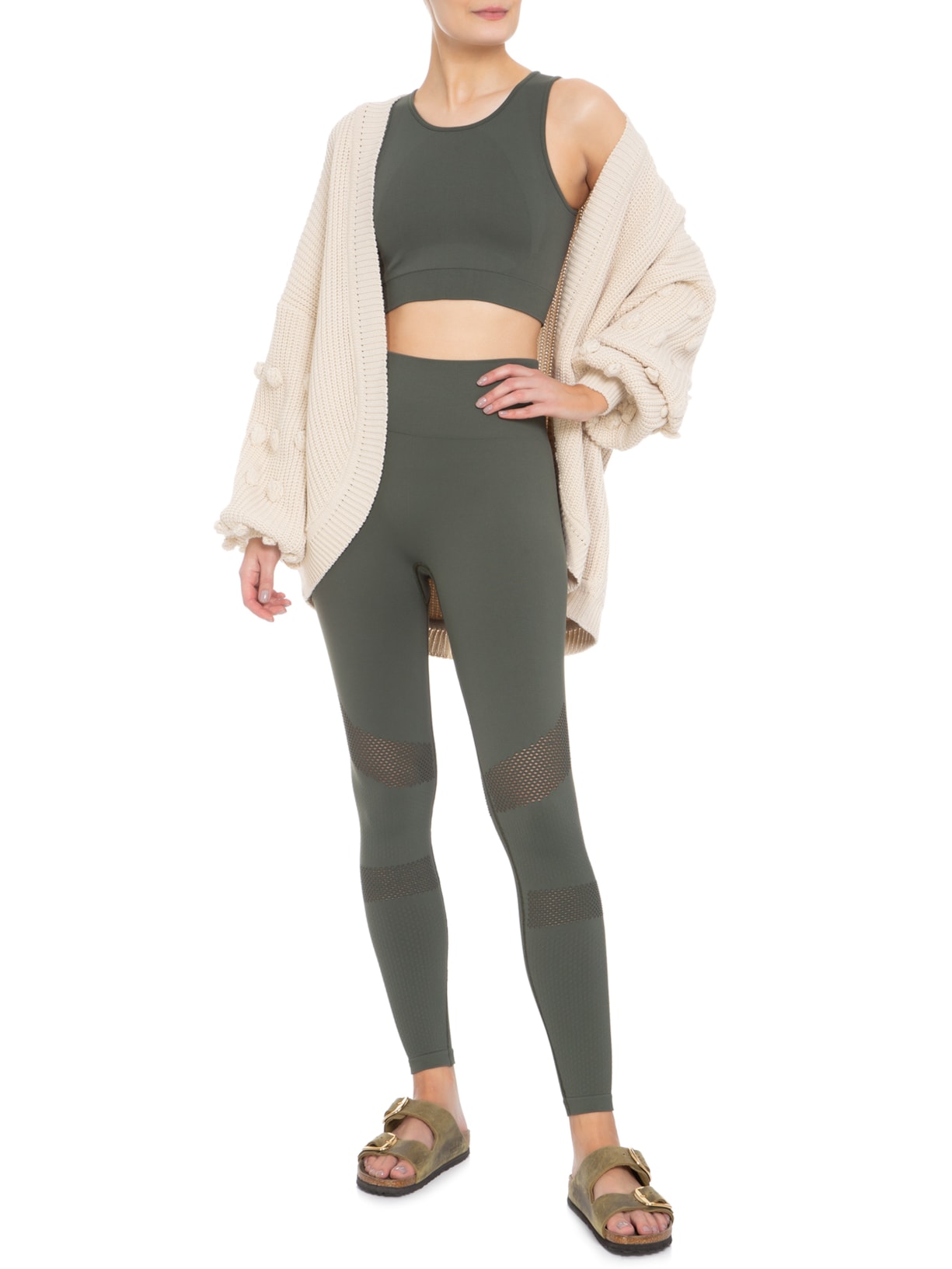 Calça Feminina Legging Seamless Emana Furo Verde Yogini