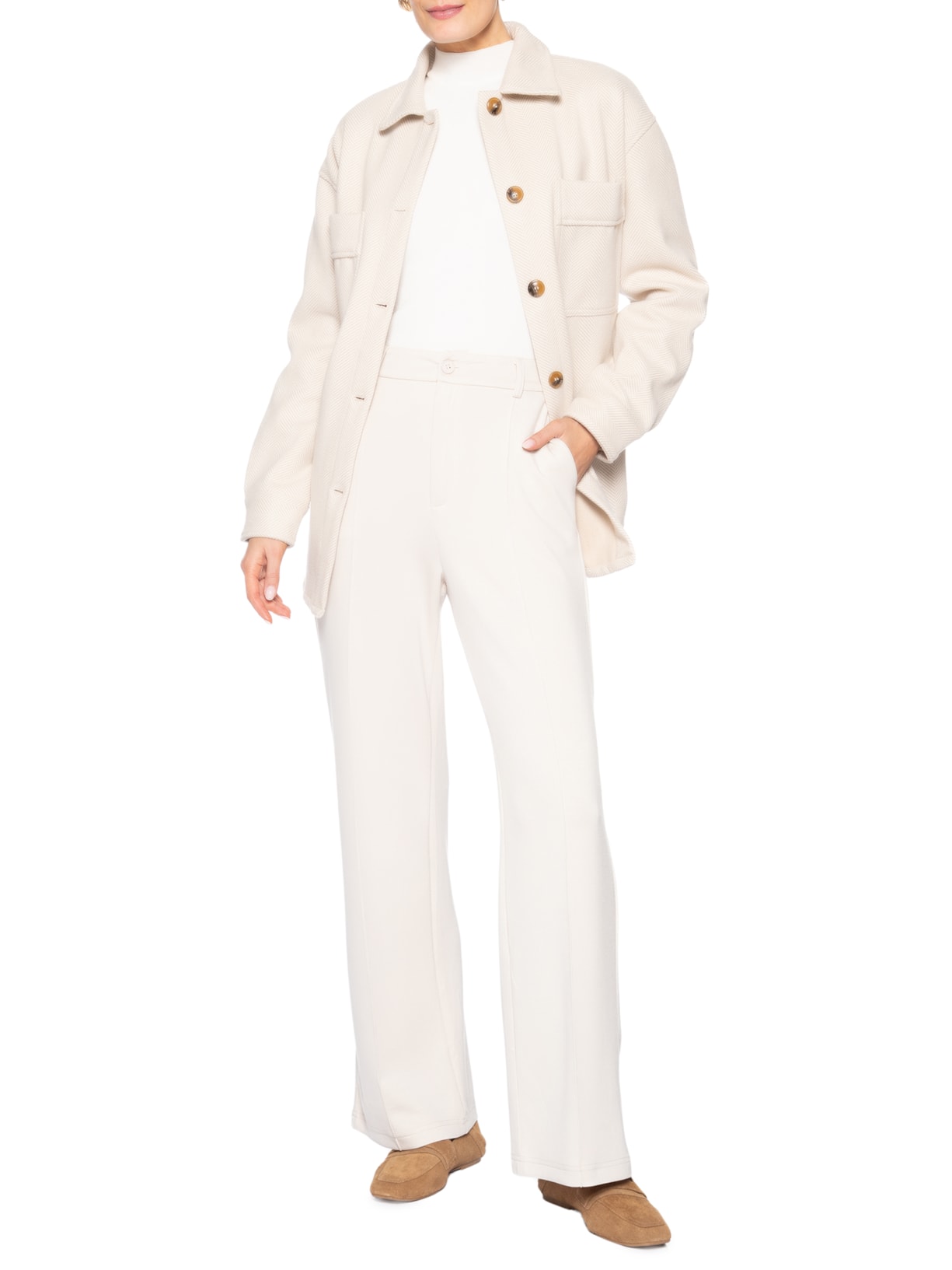 Calça Feminina Leve Reta Off White Basiq