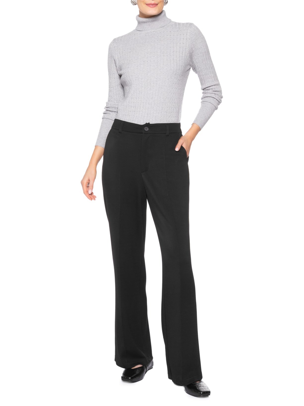 Calça Feminina Leve Reta Preto Basiq