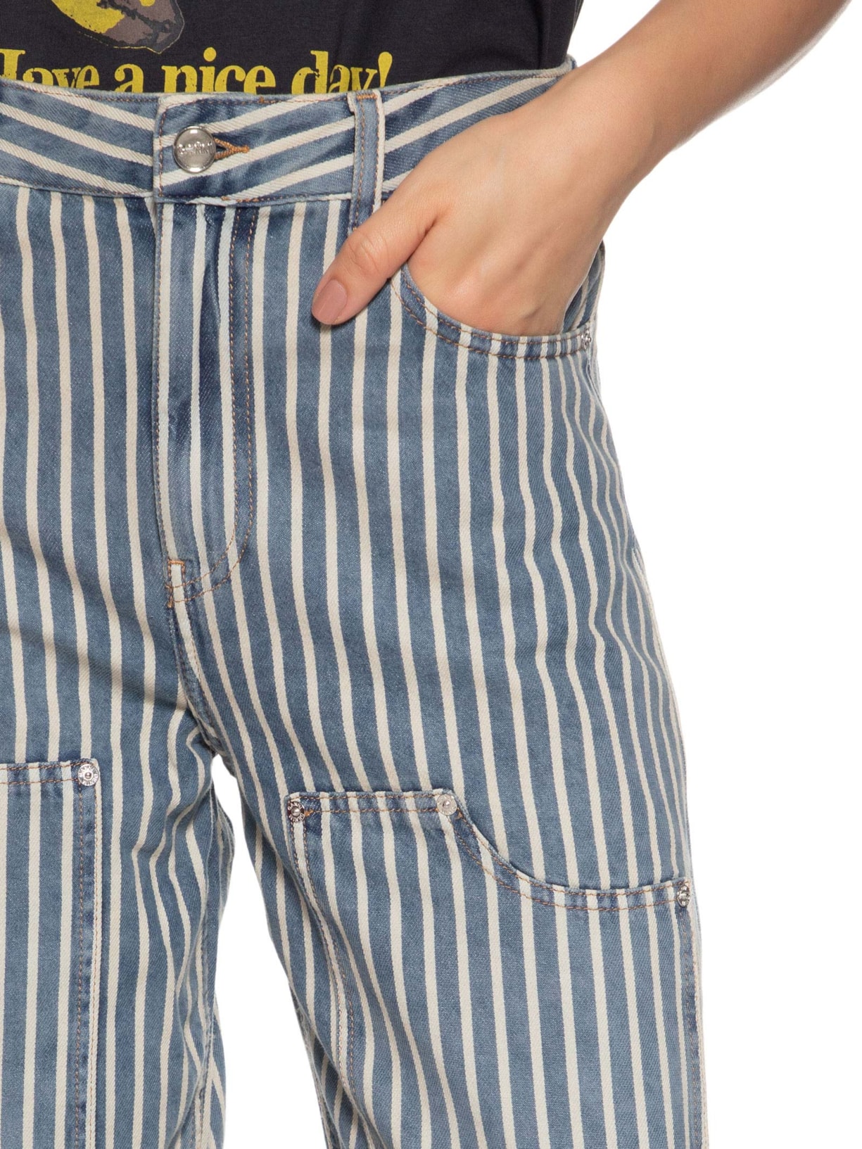 Calça Feminina Light Stripe Denim Carpenter Jeans Azul Ganni