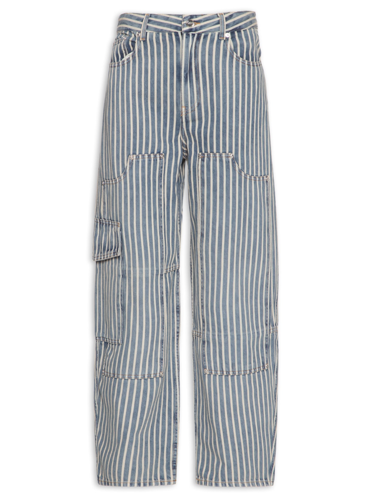 Calça Feminina Light Stripe Denim Carpenter Jeans Azul Ganni
