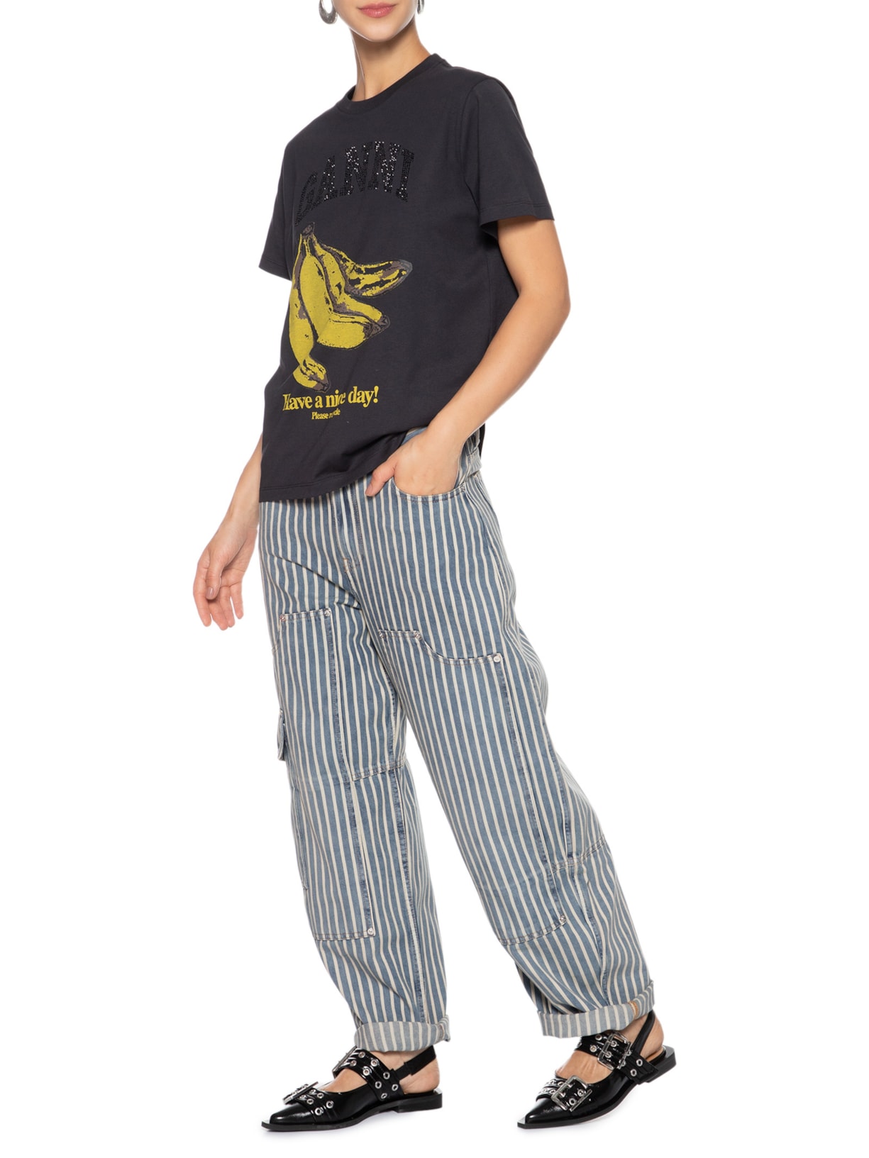 Calça Feminina Light Stripe Denim Carpenter Jeans Azul Ganni