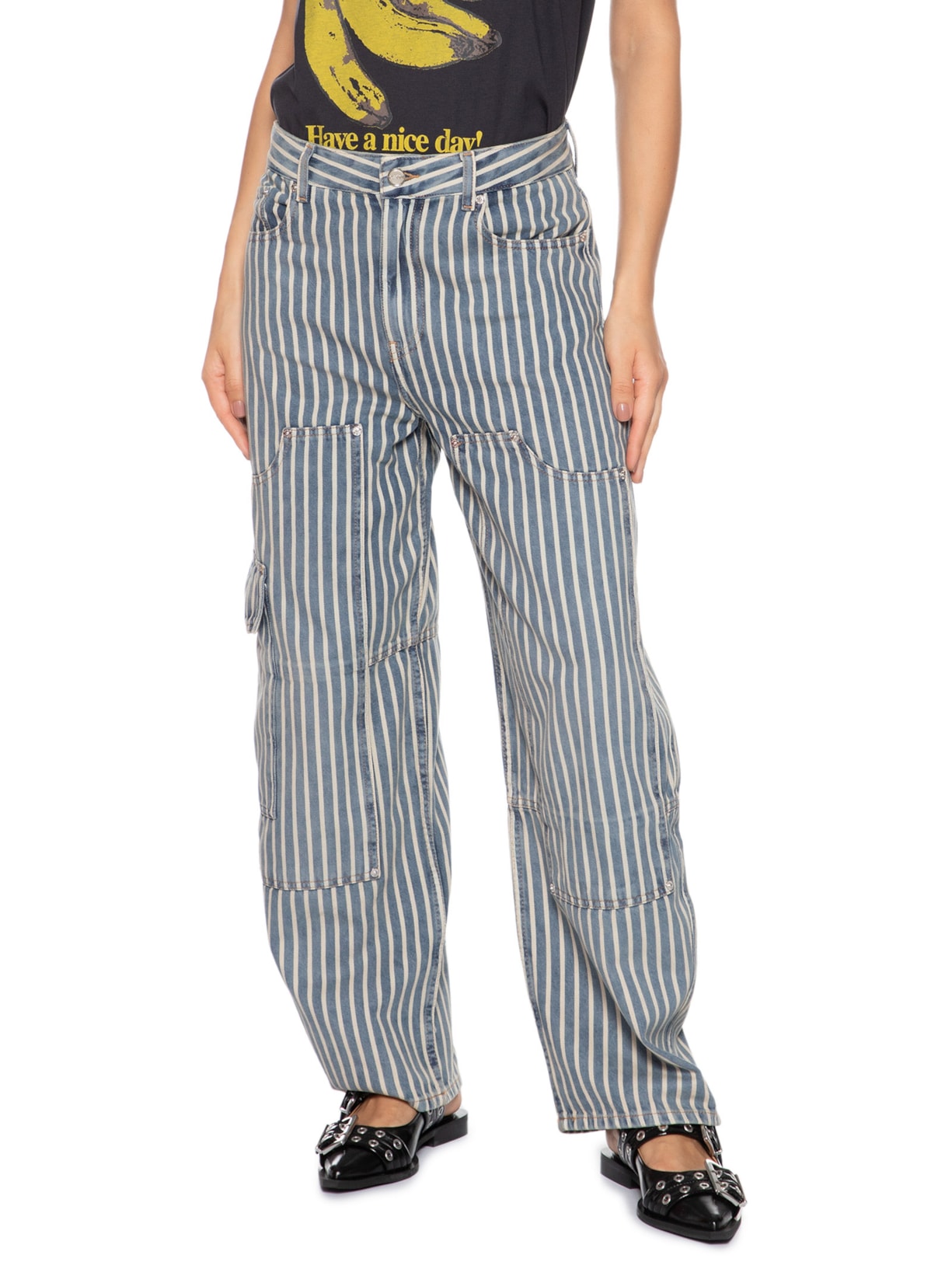 Calça Feminina Light Stripe Denim Carpenter Jeans Azul Ganni