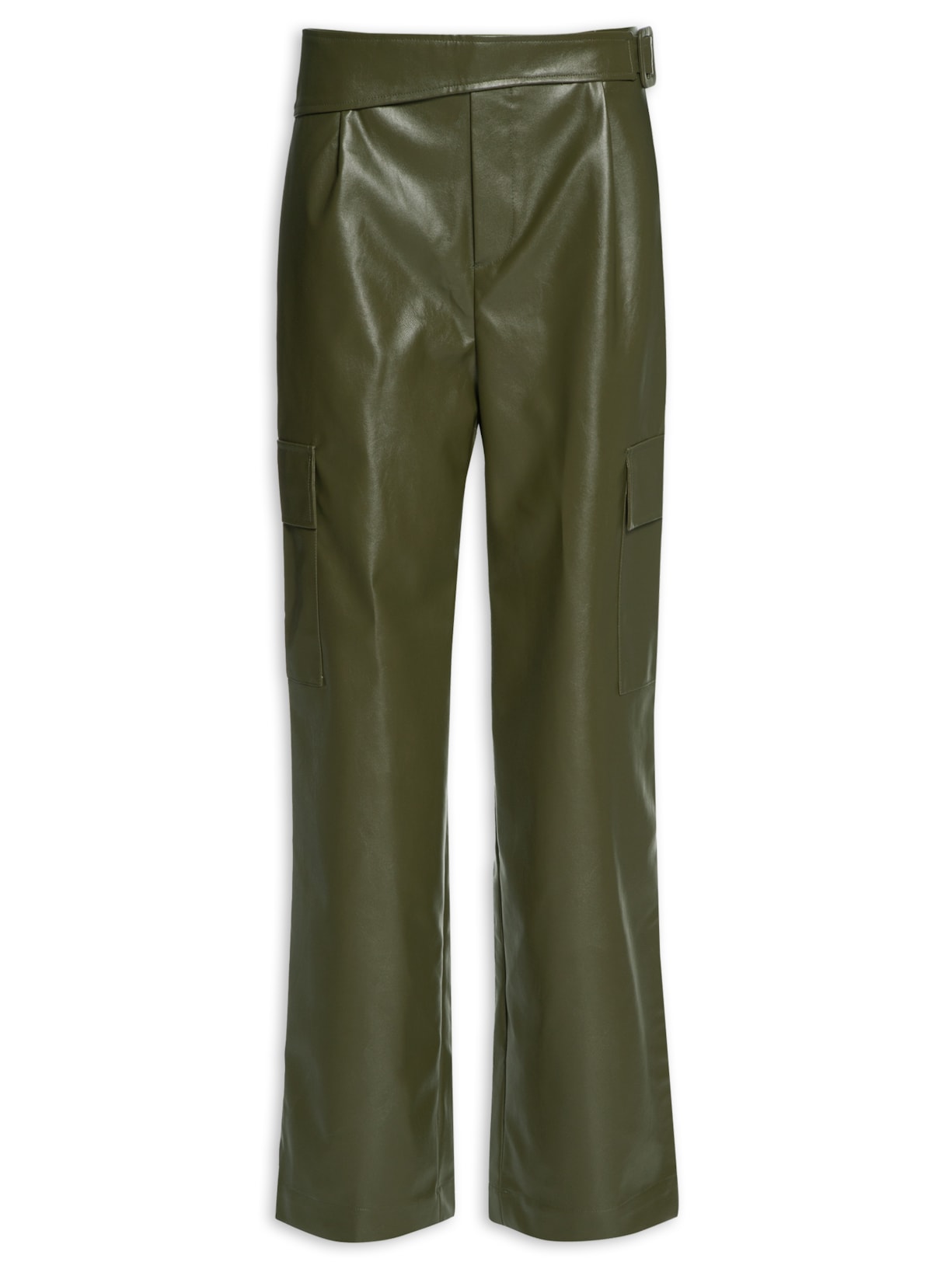 Calça Feminina Like Leather Faixa Na Cintura - Verde