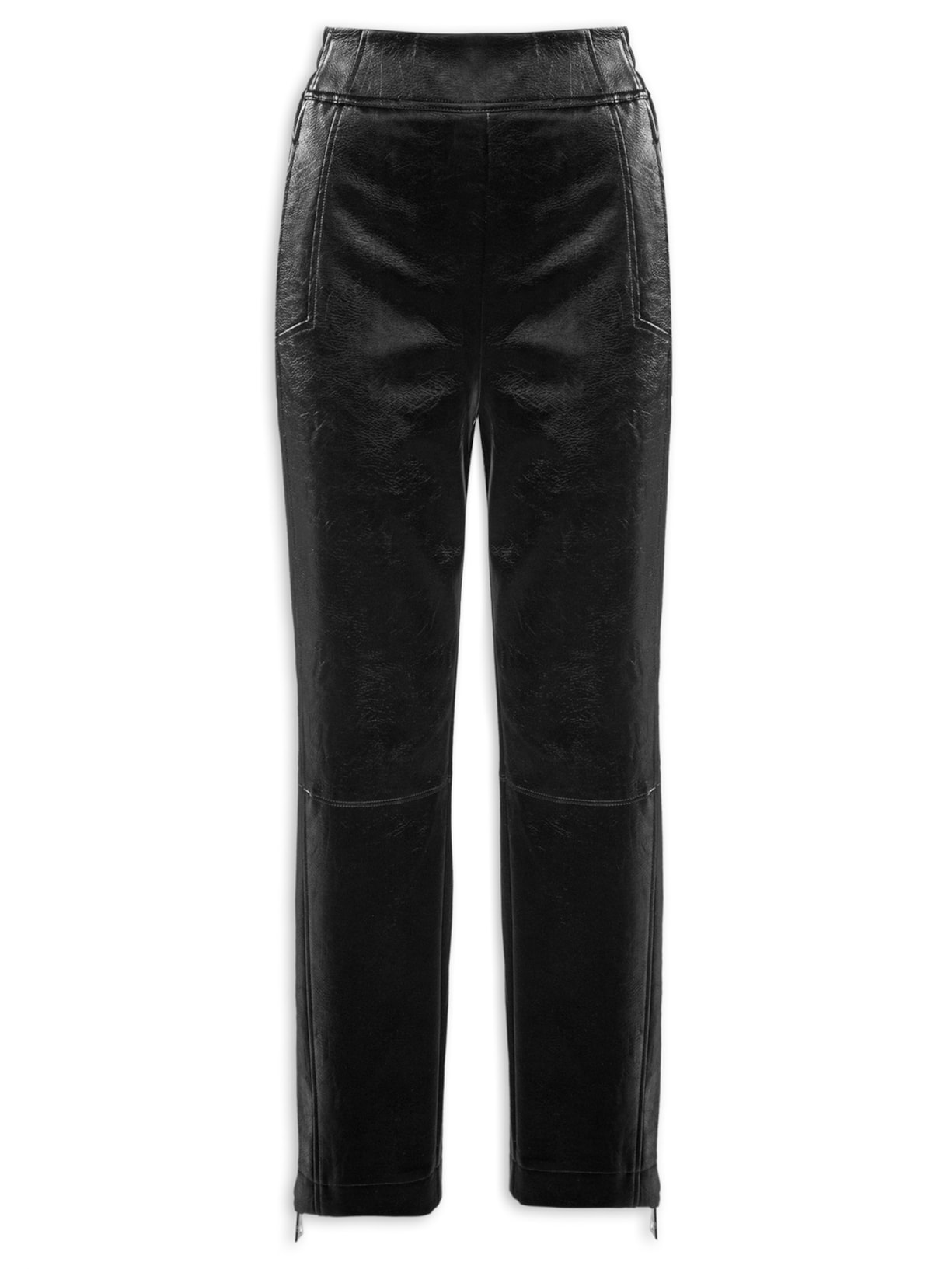 Calça Feminina Like Leather Jogging Recortes - Preto