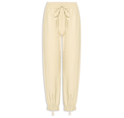 Calça Feminina Like Leather Jogging Zíper Barra - Bege