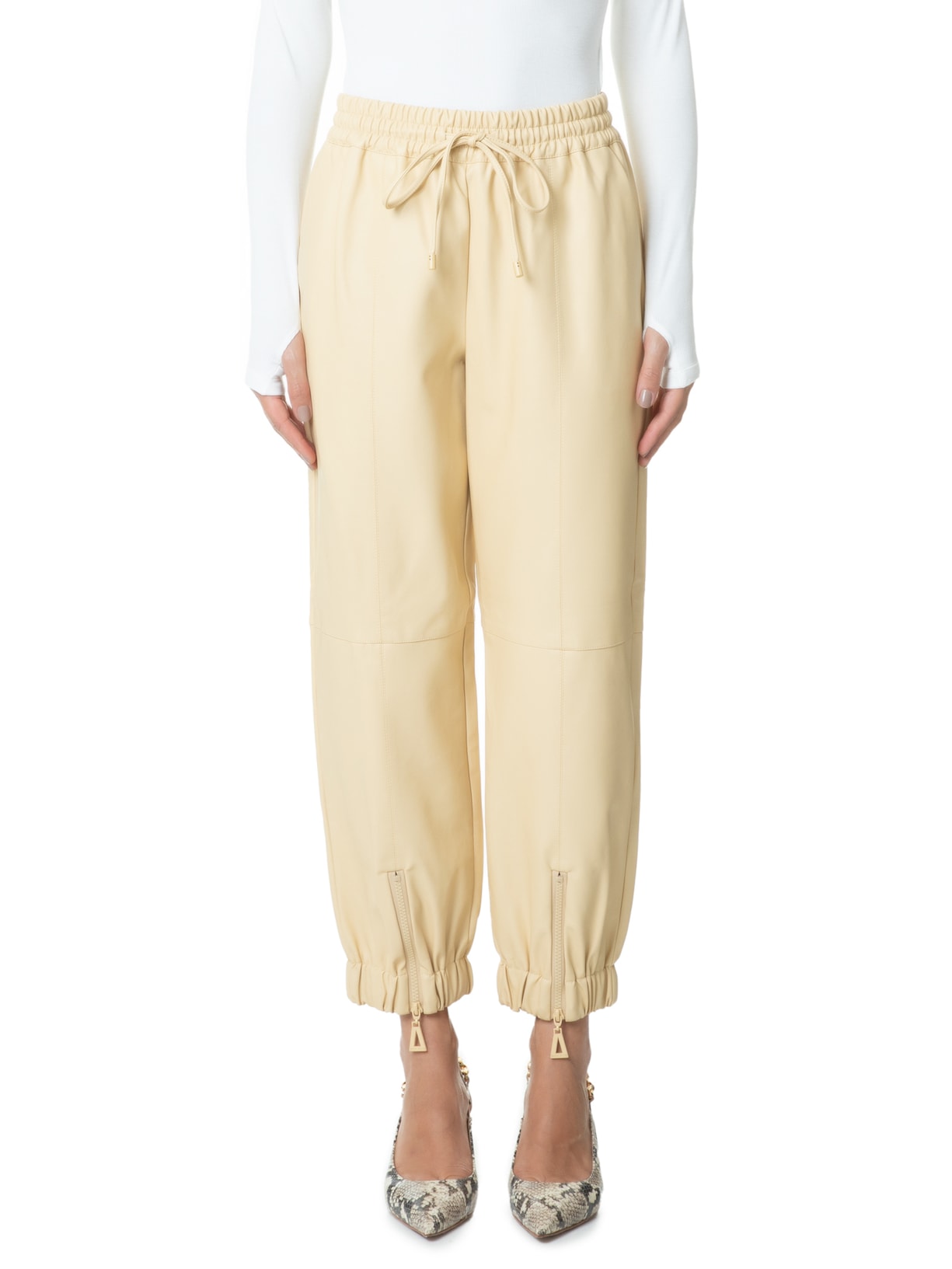 Calça Feminina Like Leather Jogging Zíper Barra Bege Animale Jeans