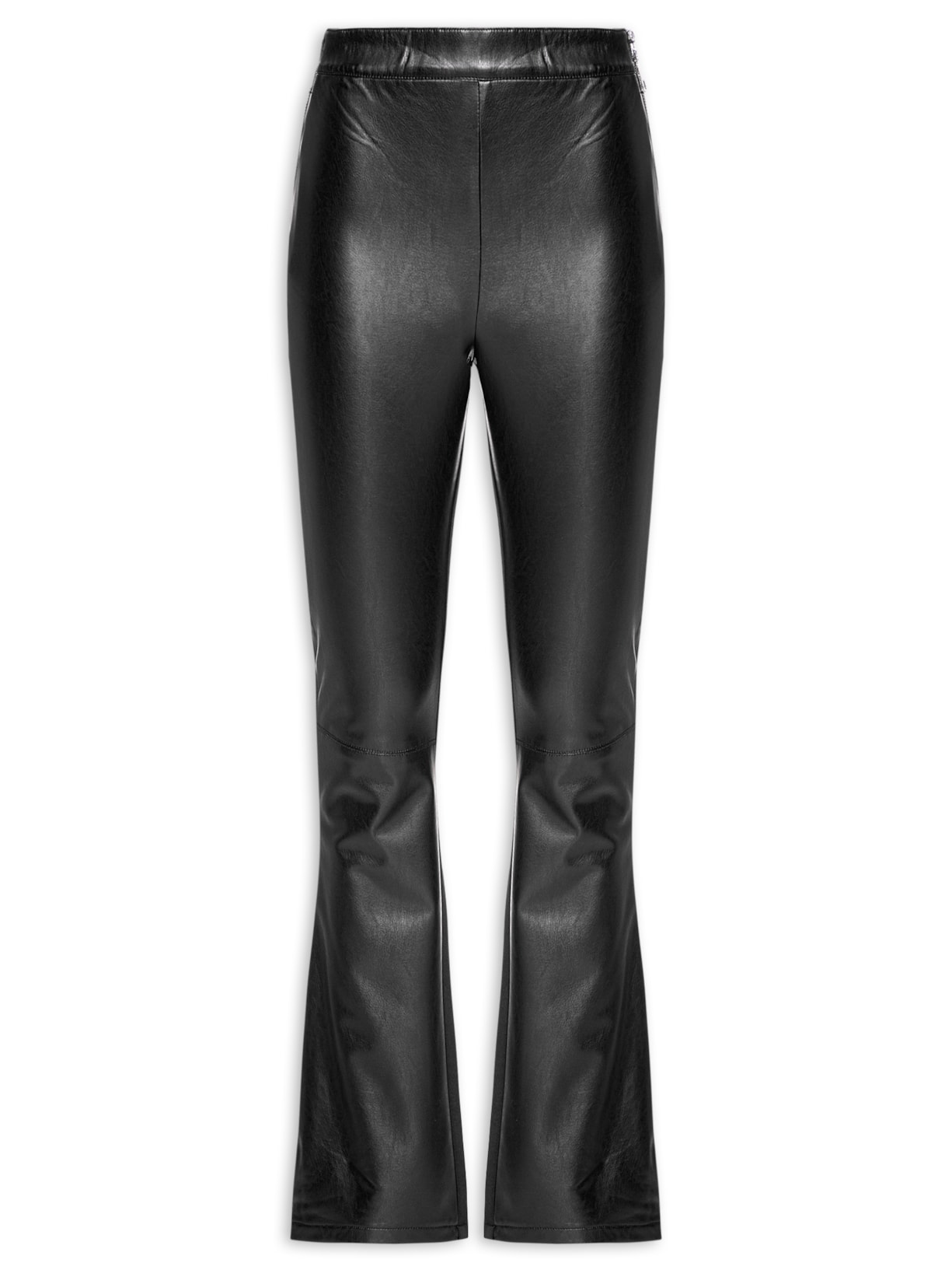 Calça Feminina Like Leather Recorte Joelho - Preto