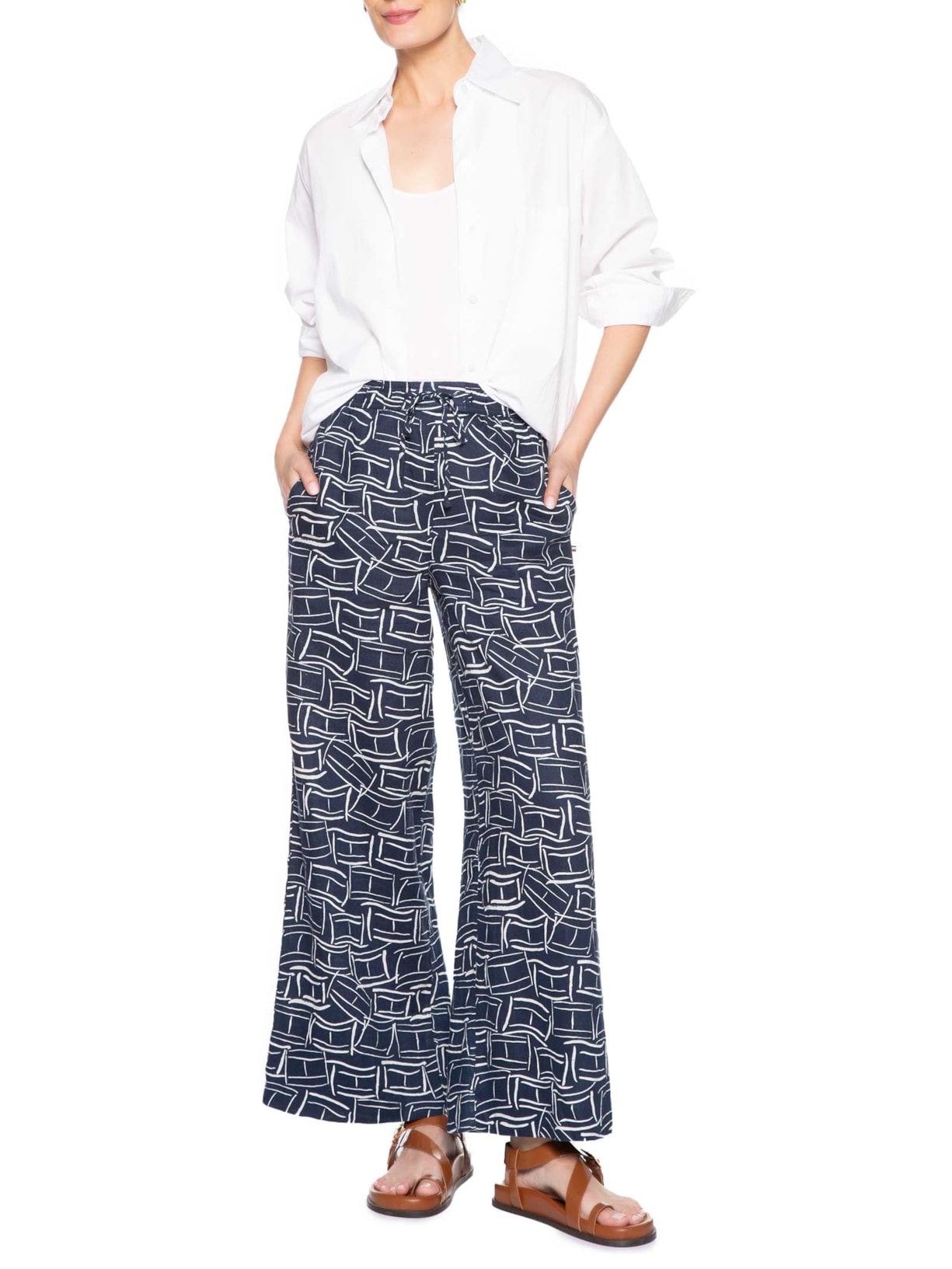 Calça Feminina Linen Pull On Azul Tommy Hilfiger