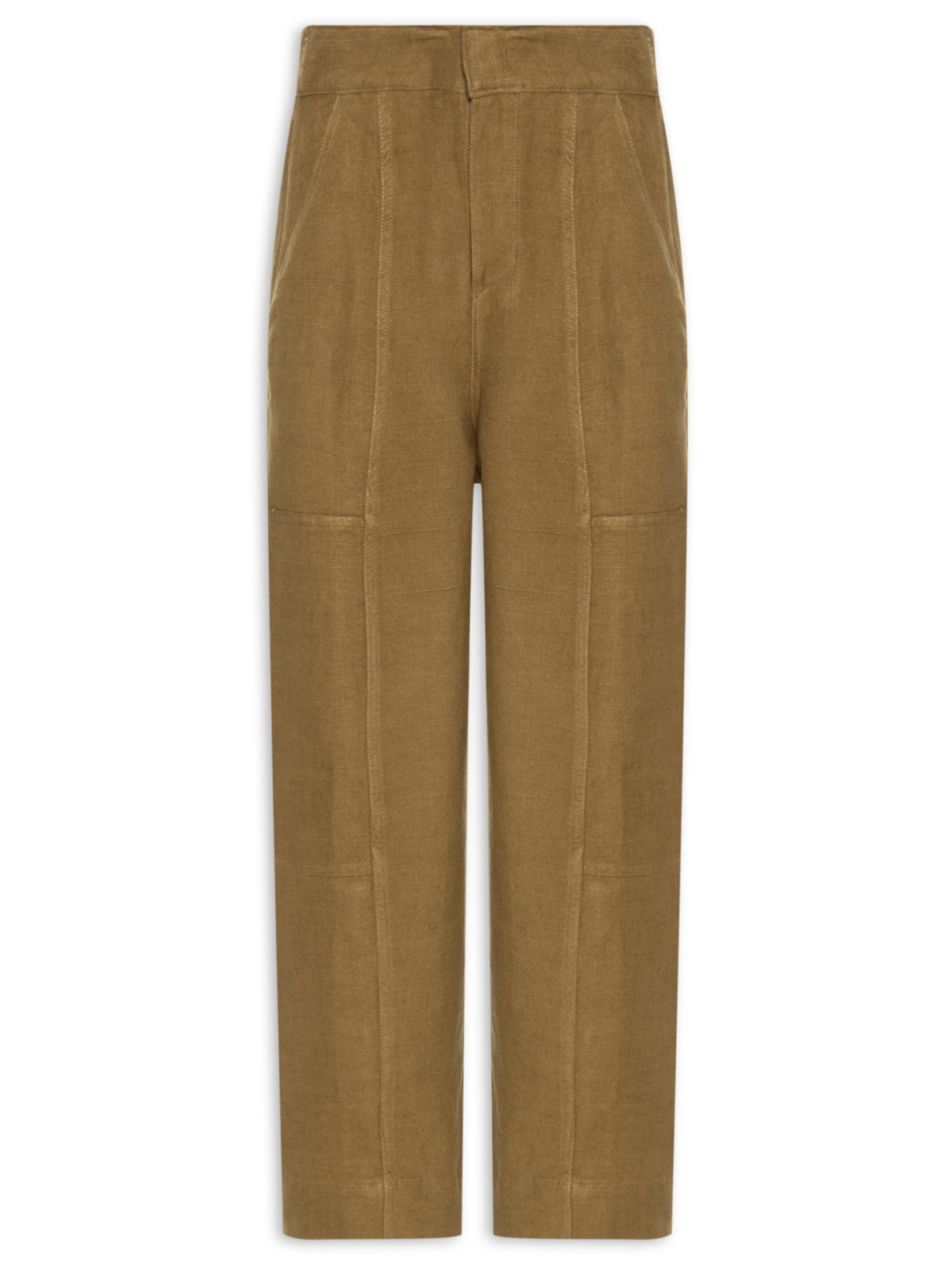 Calça Feminina Linen Recortes - Marrom