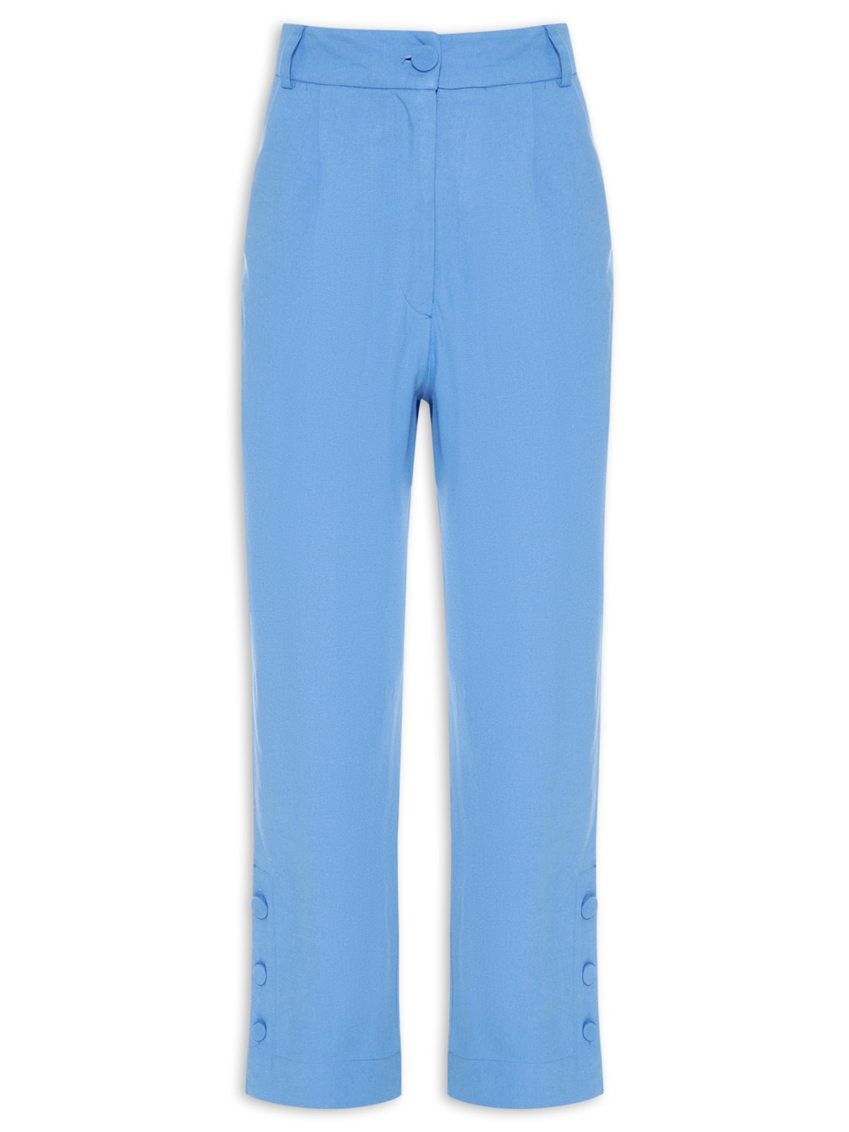 Calça Feminina Linho Abotoamento Perna - Azul