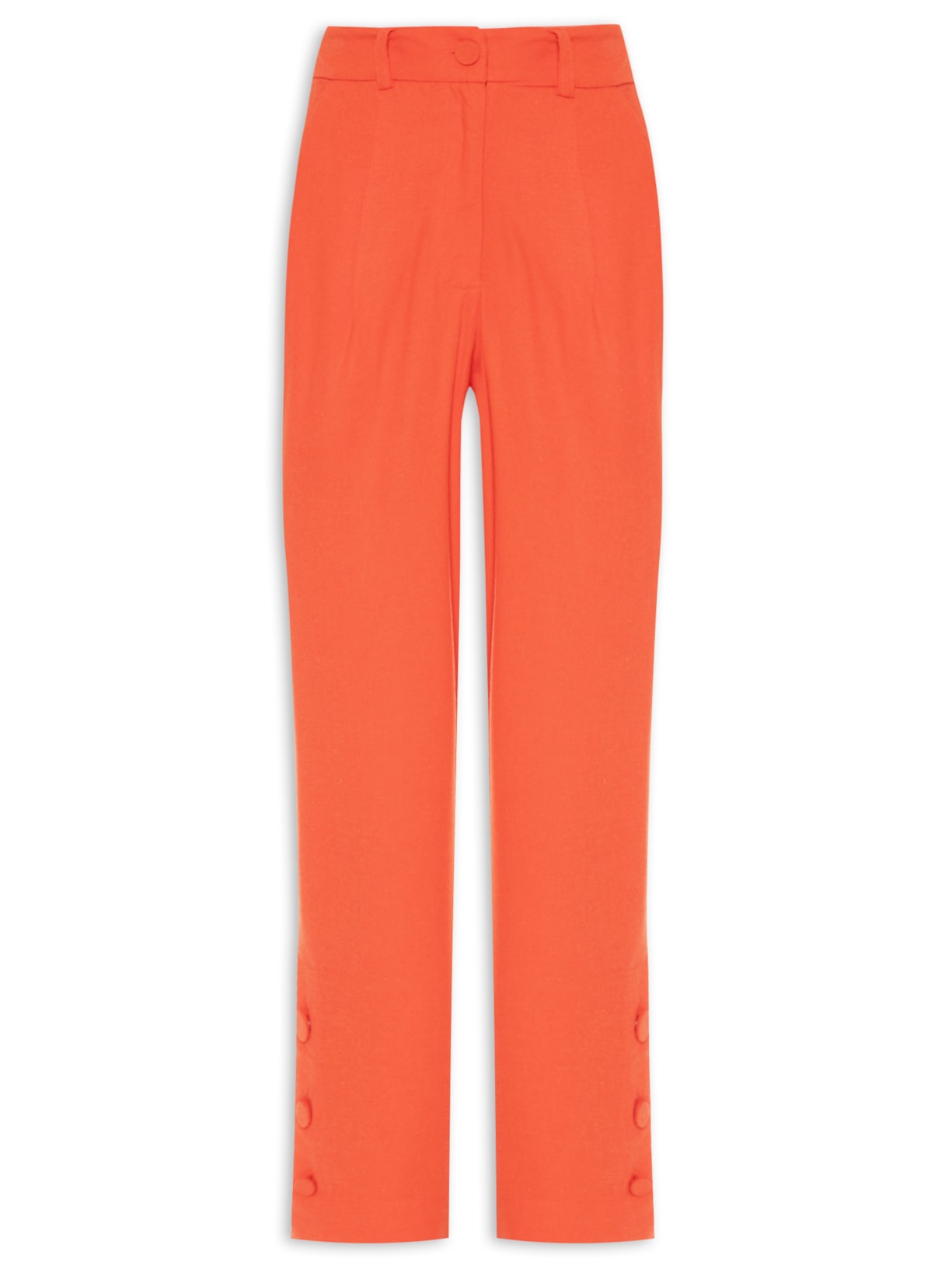 Calça Feminina Linho Abotoamento Perna - Vermelho