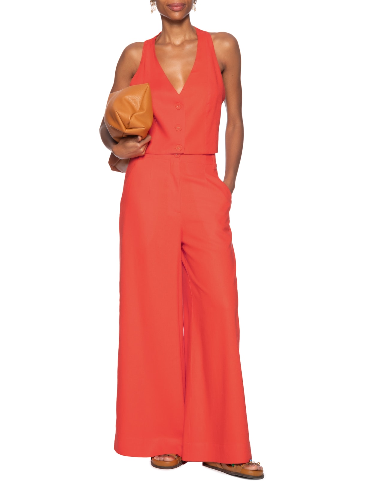 Calça Feminina Linho Alfaiataria Vermelho Dress To