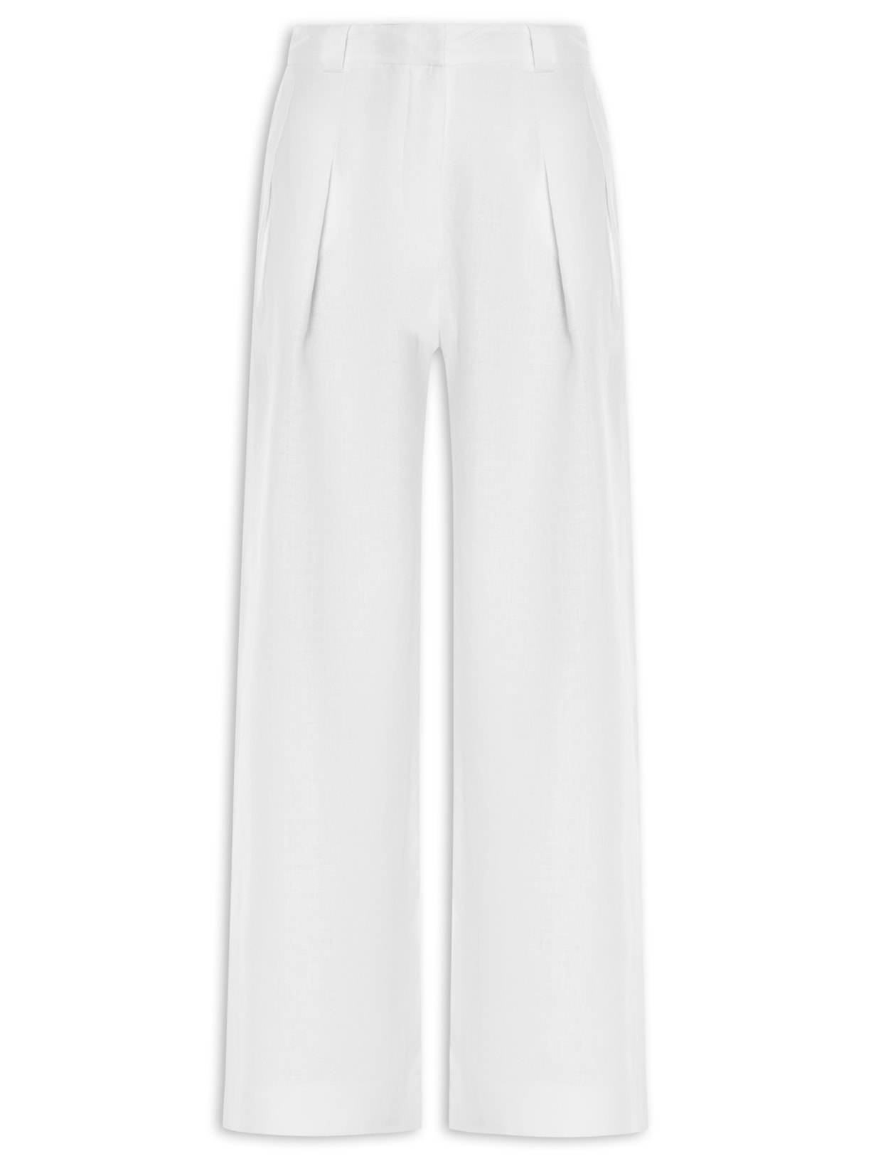 Calça Feminina Linho Ampla Pregas Branco Andrea Marques