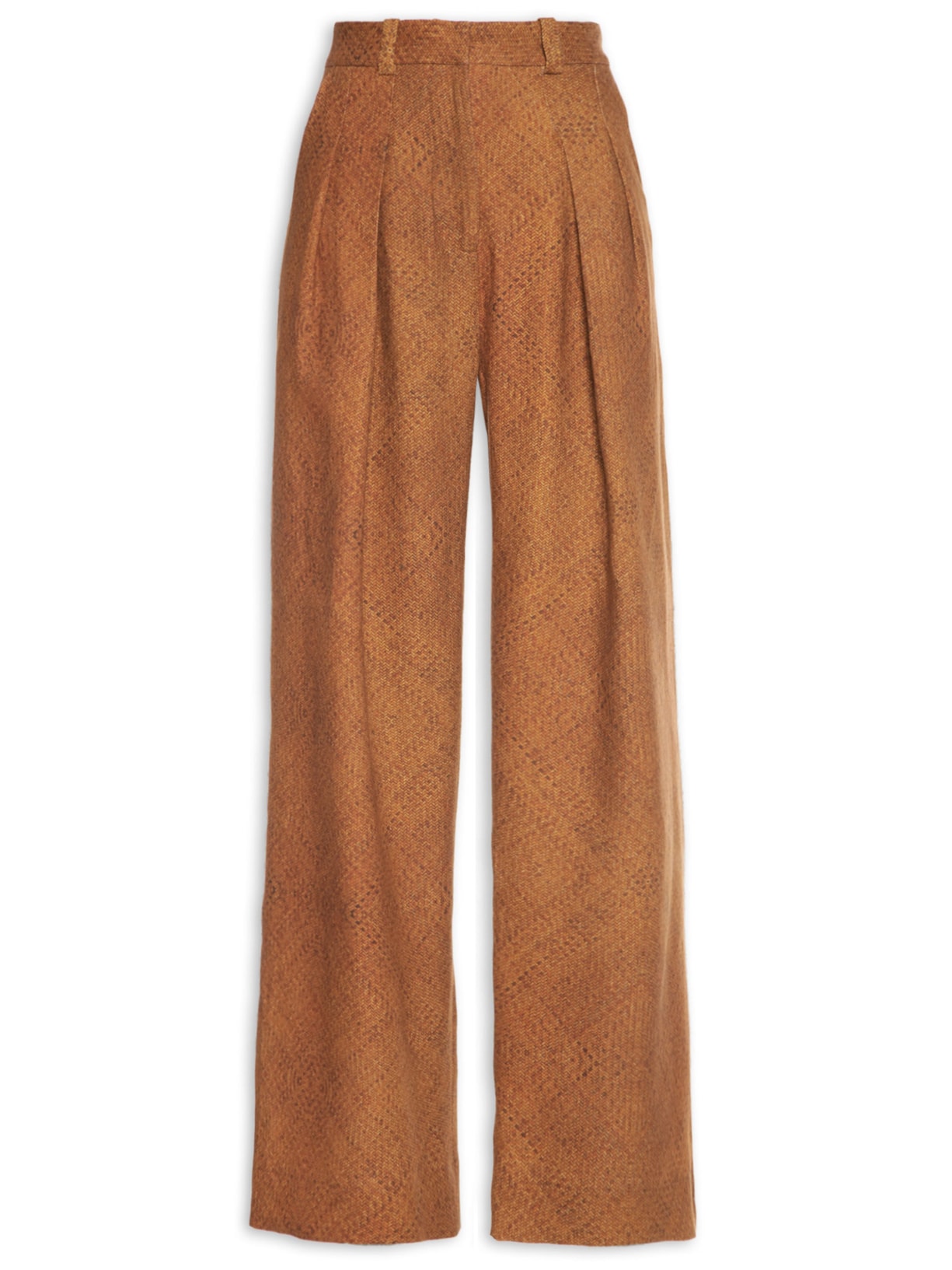 Calça Feminina Linho Ampla Pregas Marrom Andrea Marques