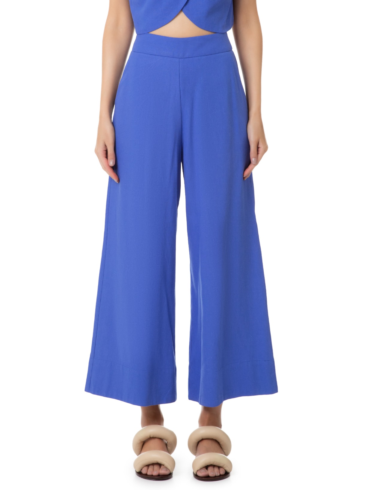 Calça Feminina Linho Bolso Faca Azul Dress To
