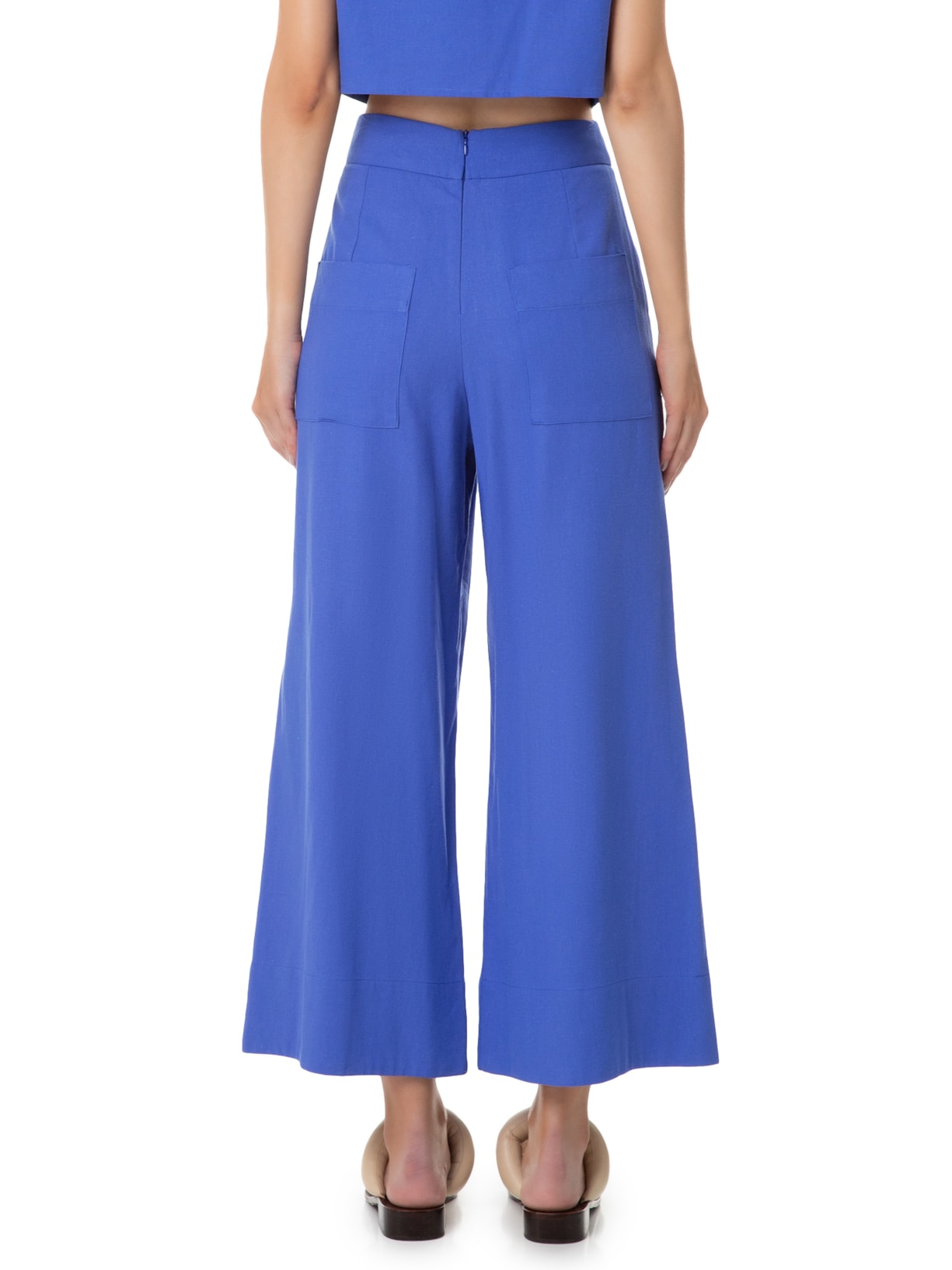 Calça Feminina Linho Bolso Faca Azul Dress To