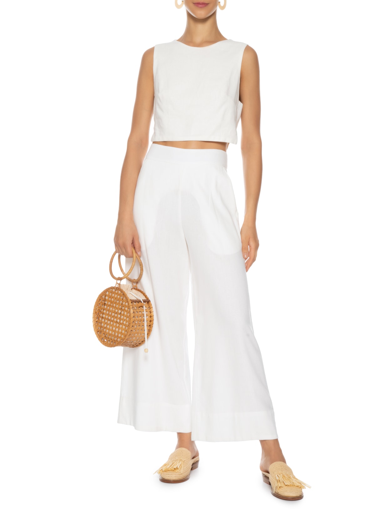 Calça Feminina Linho Bolso Faca Off White Dress To