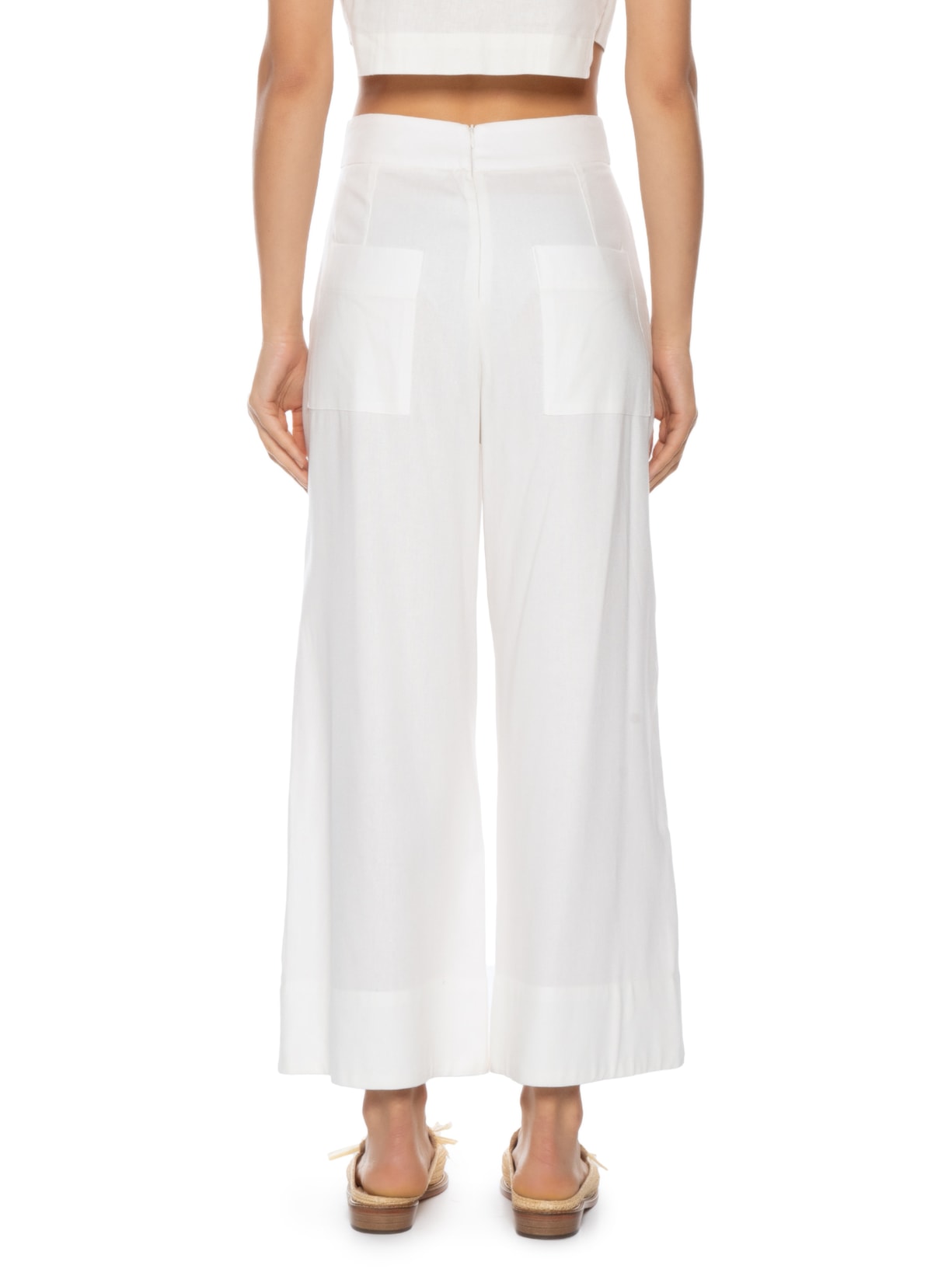 Calça Feminina Linho Bolso Faca Off White Dress To