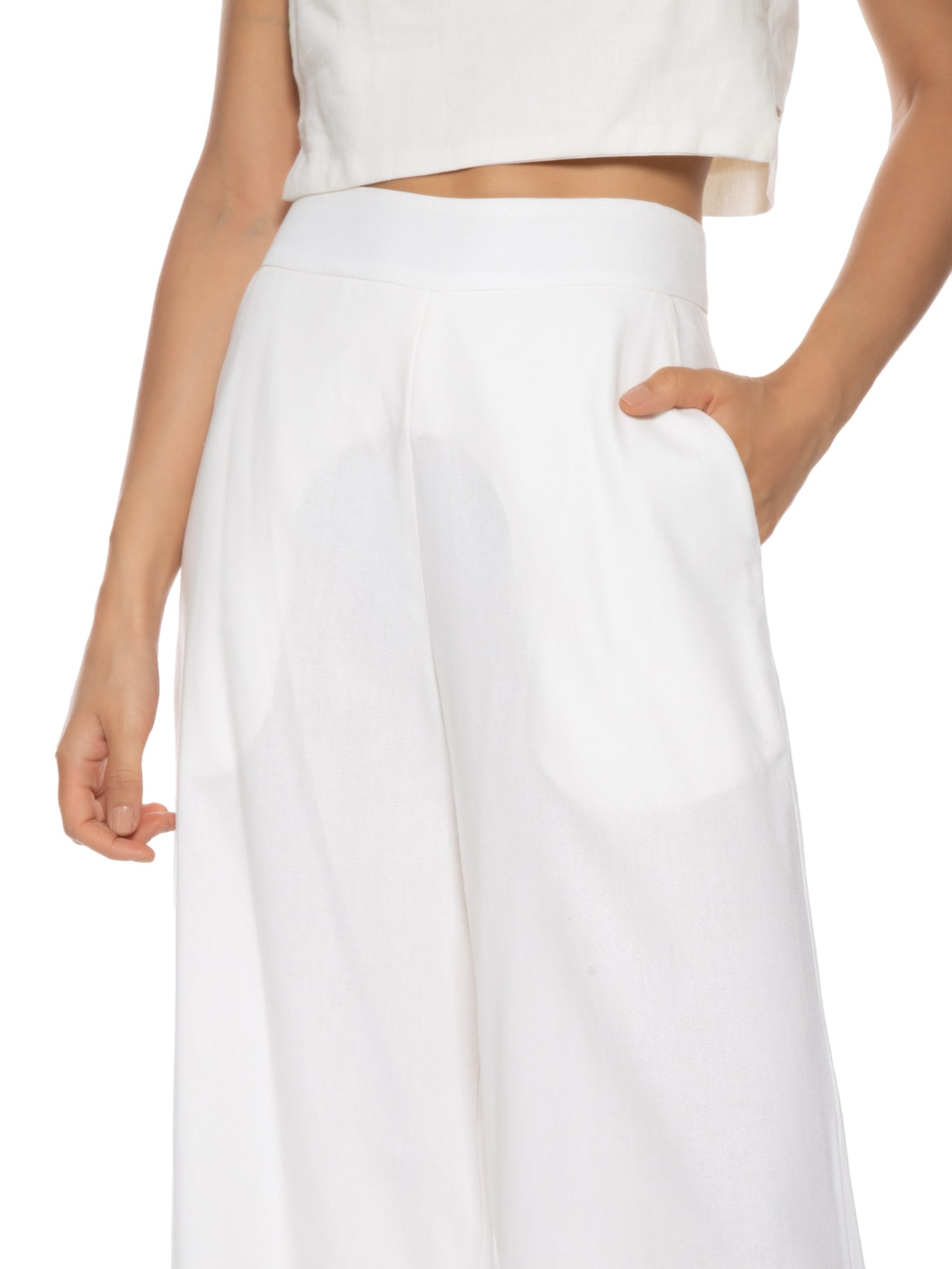 Calça Feminina Linho Bolso Faca Off White Dress To